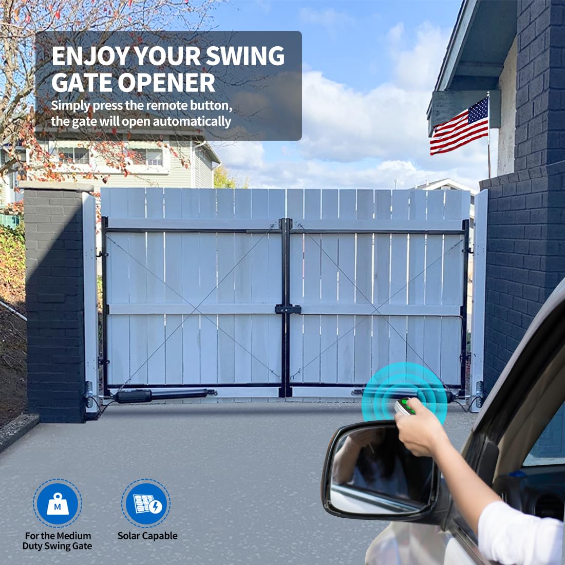TOPENS PW502 Automatic Gate Opener for Medium Duty Dual Swing Gates Up to 16ft per Arm, Dual Swing Gate Operator AC Powered with Remote Control Kit Gate Motor Solar Compatible