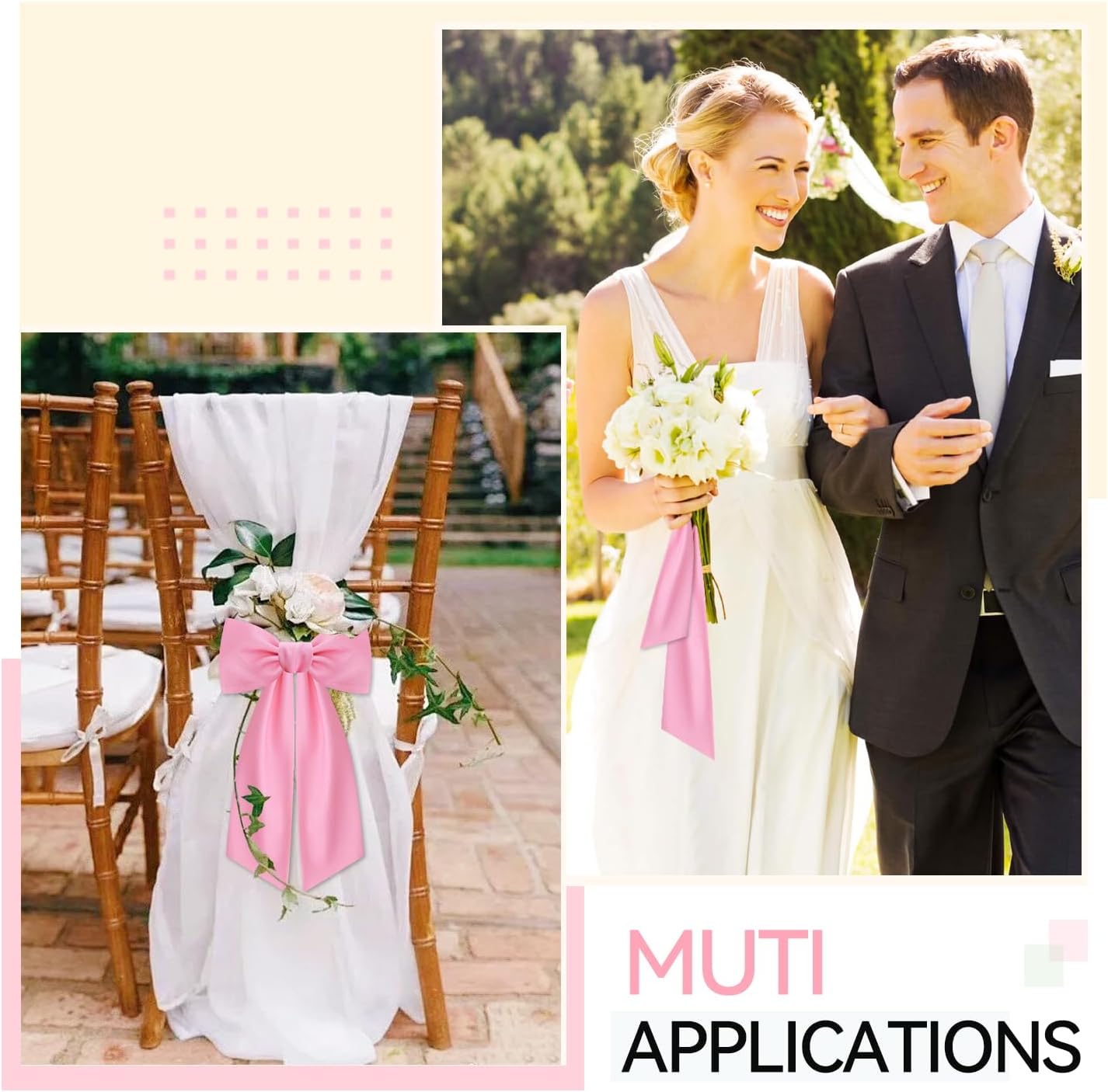 Skiennix Light Pink Wreath Sash - Elegant Linen Ribbon Bow for Front Door & Porch Decor