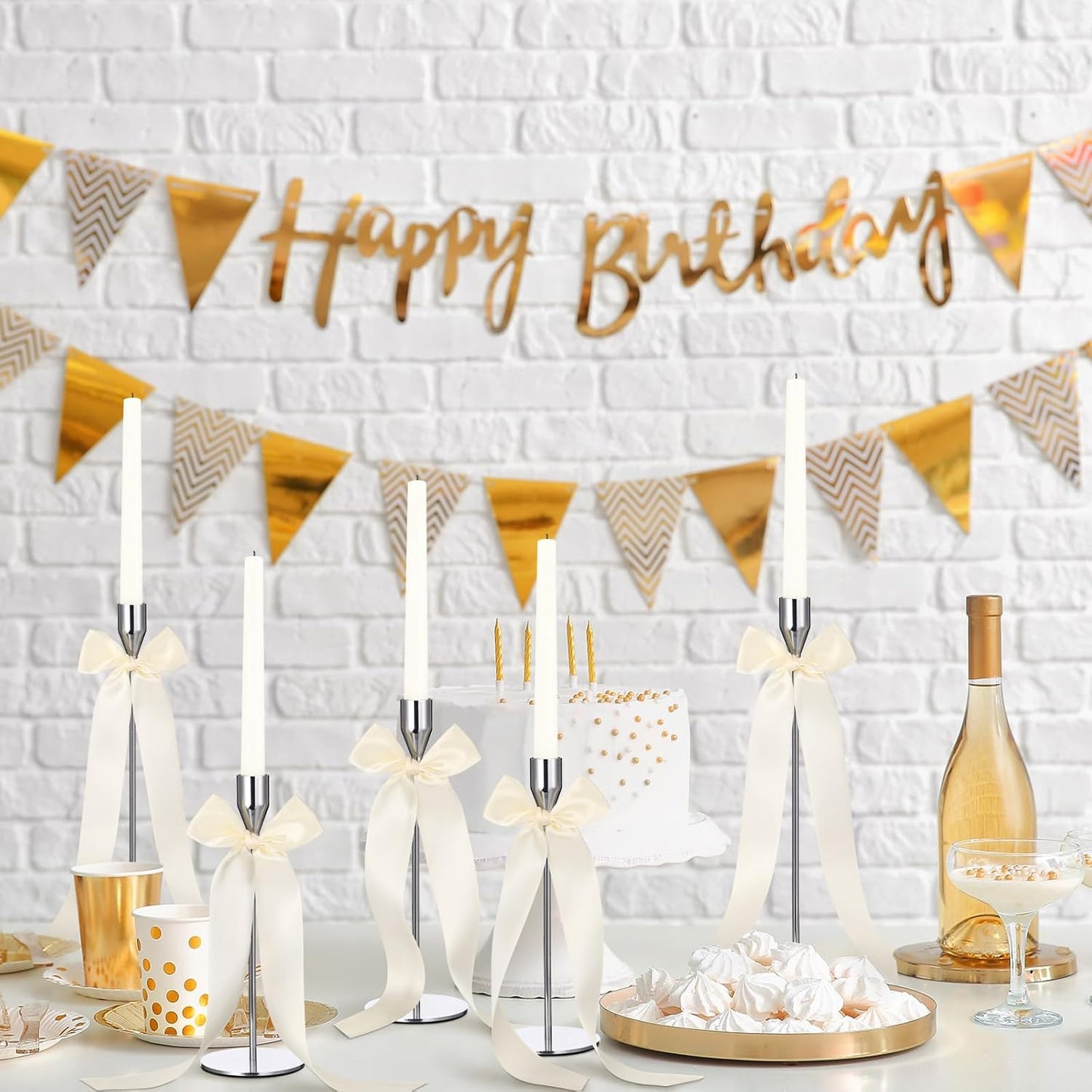 Teenyyou 12 Pcs Ivory Candlestick Bows - 13 Inch Large Coquette Table Decor for Weddings & Parties