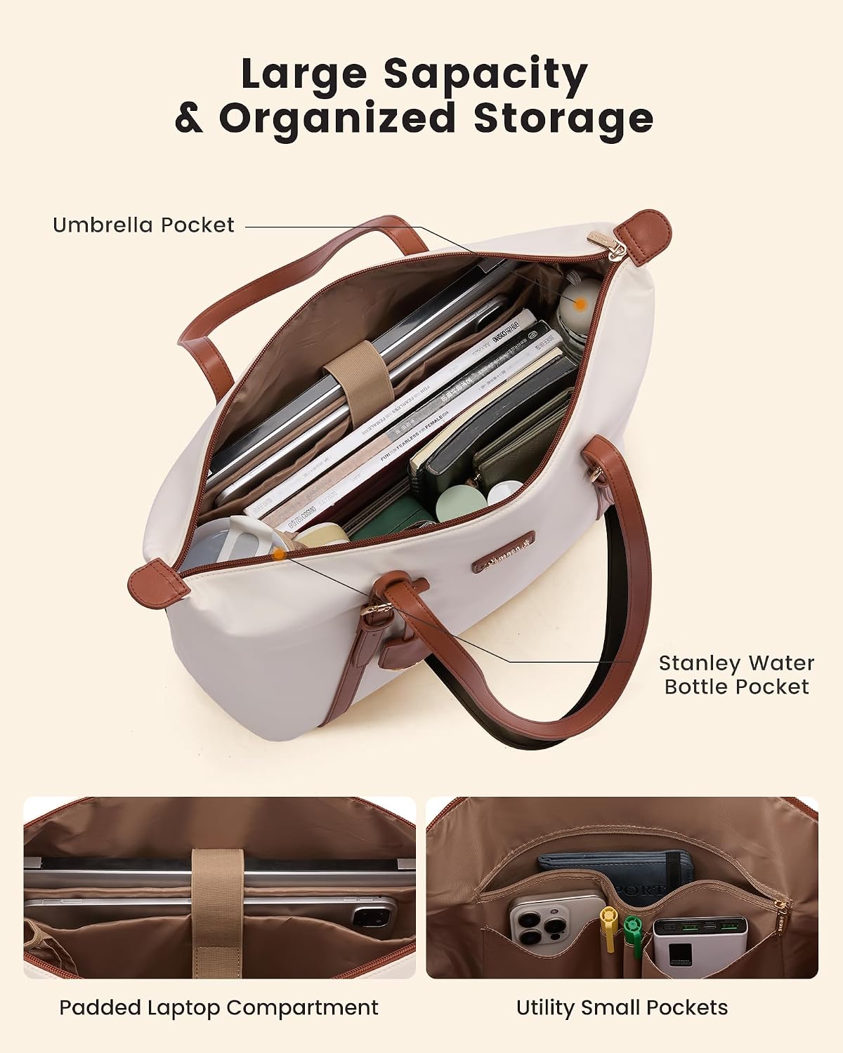 LOVEVOOK Laptop Tote Bag for Women, Lightweight Work Tote with Cup Holder, Waterproof Large Computer Bag for Office