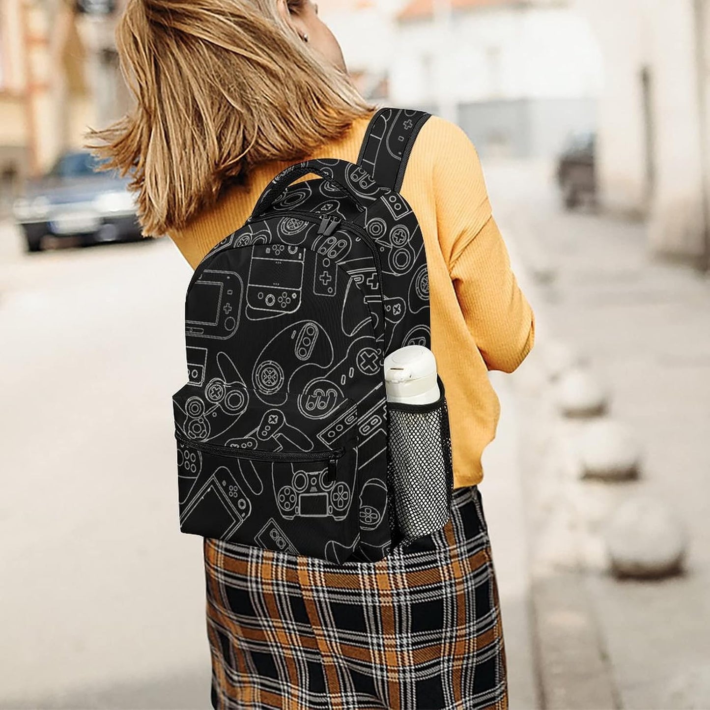 Fiokroo Backpack Backpacks Daypack Video Game Controller Black Background School Bag For Students Teens Men Women