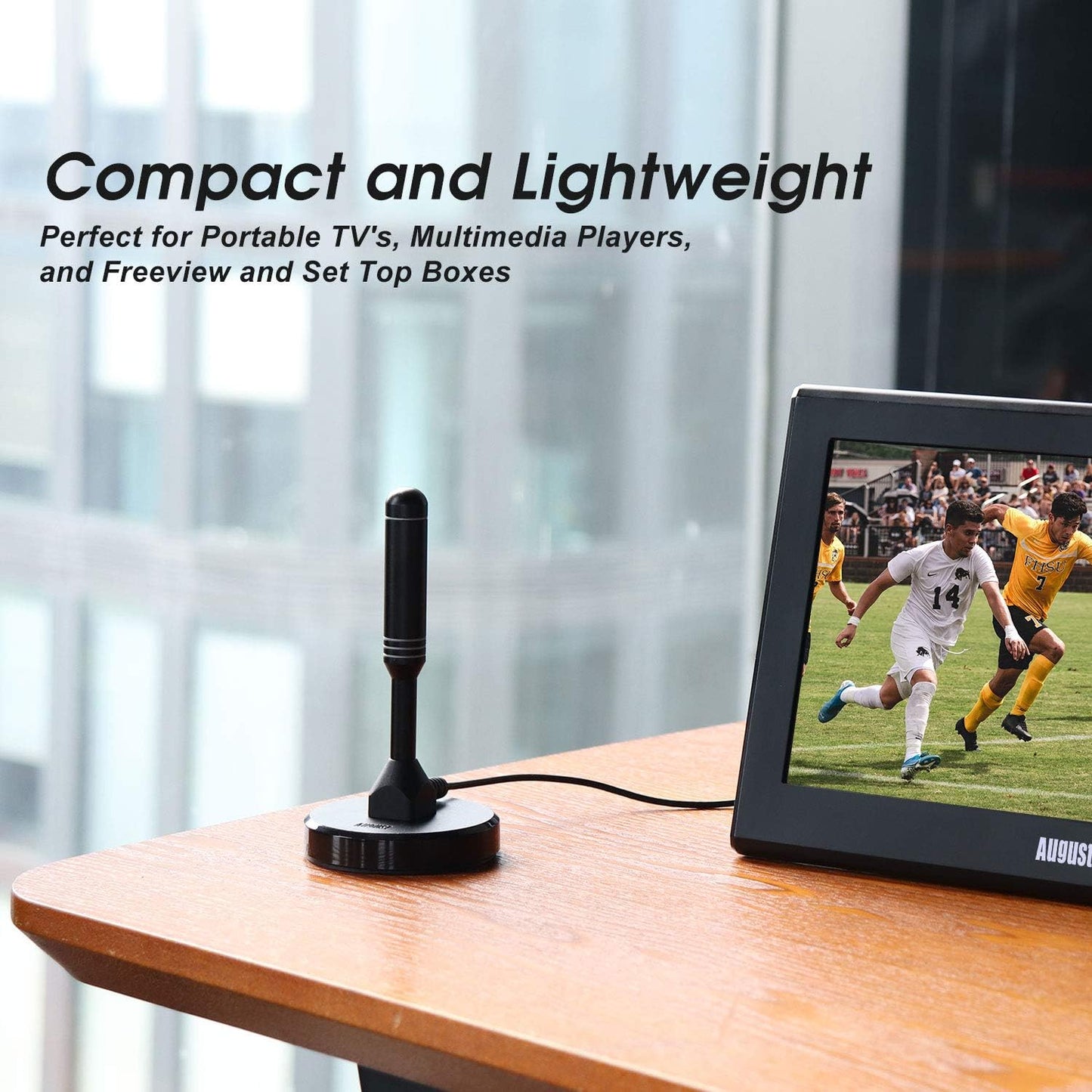 August DTA240 2 50 HDTV Antenna - - Indoor/Outdoor Portable Digital Aerial with Magnetic Base Meters Coax Cable Miles