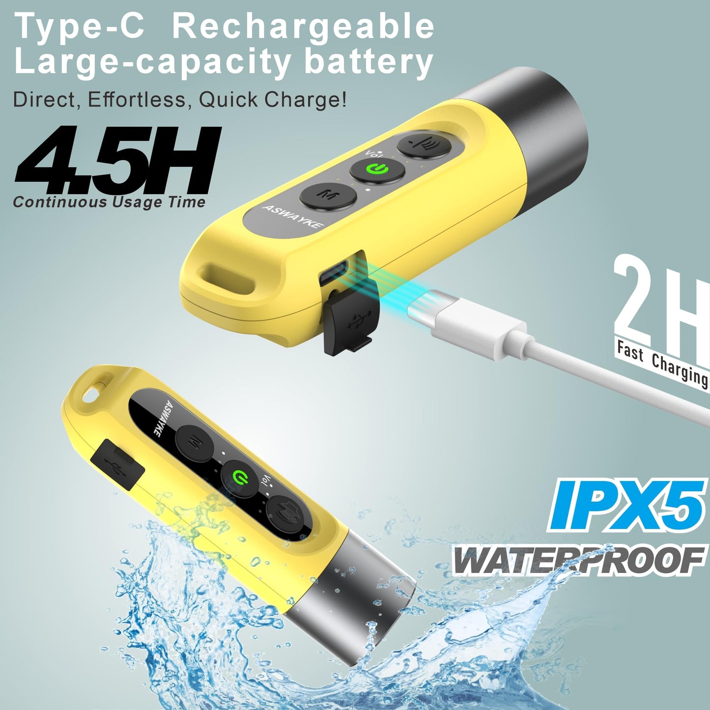 ASWAYKE Electronic Whistle Highest IPX5 Maximum Sound 125db Battery 1000mAh Yellow for Coaches Teacher, Sports Whistle