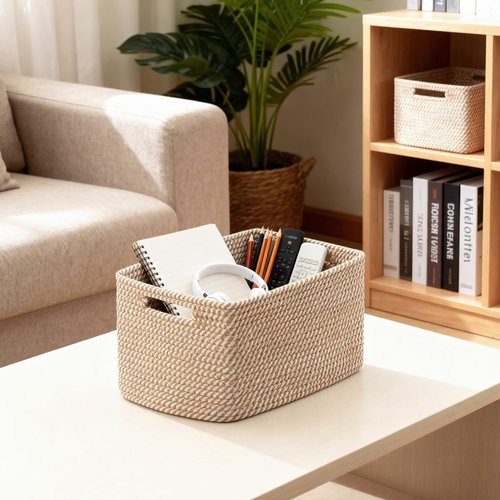 5 Pack Woven Storage Baskets - Decorative Cotton Rope Organizers for Toys, Books, Clothes | Khaki