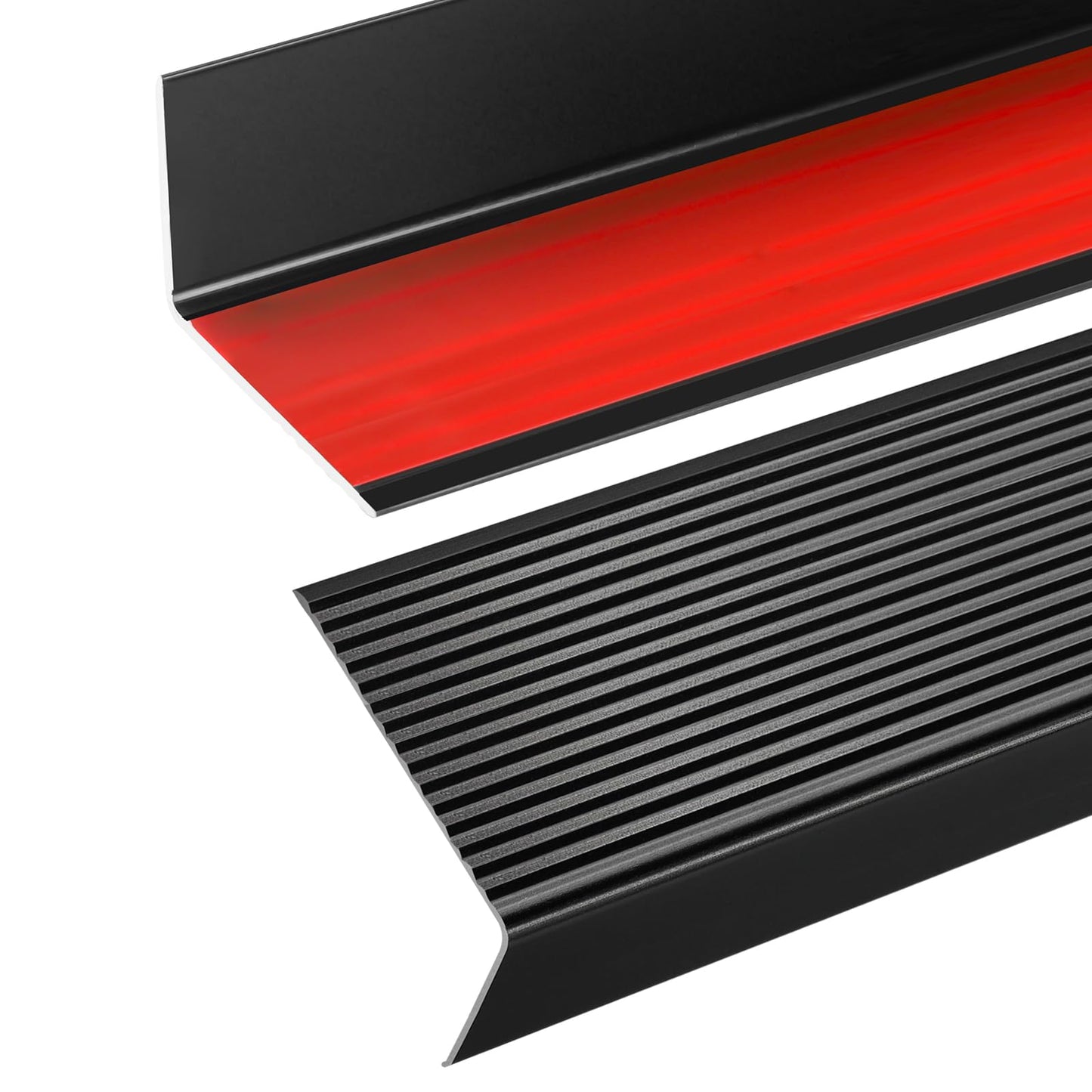 Orechic Black 48" Metal Stair Nosing, Heavy-Duty Aluminum Self-Adhesive Stair Edge Protector for Indoor/Outdoor Stairs, Non-Slip Tread Cover, L- Molding(48 x 1.2 x 2 in, 2Pcs)