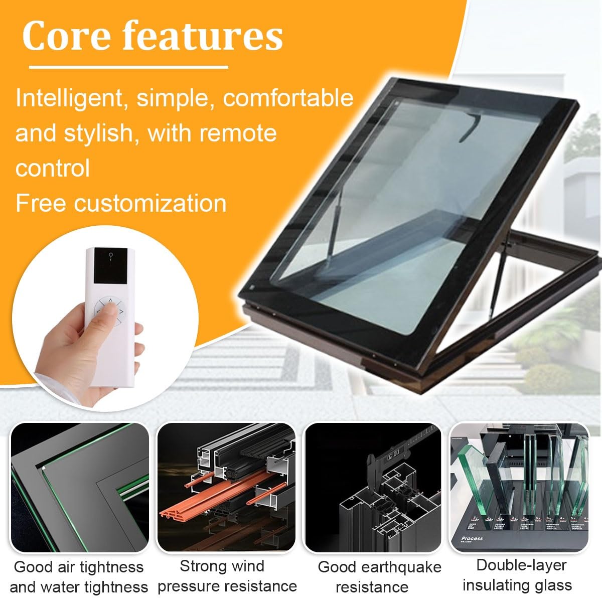 Valdoza Electric Roof Skylight for Home – Custom Aluminum Alloy Double-Glazed Window with Remote Control, Easy Installation for Attic, Sunroom, Roof, Basement(Gray,LxW 24x40in/60.9x101.6cm)