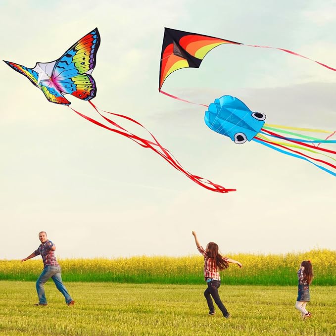 Large Octopus Kites for Kids & Adults,Big Kite for Beginners, Kites for Kids Ages 4-8,Outdoors Activities with Line and Handle