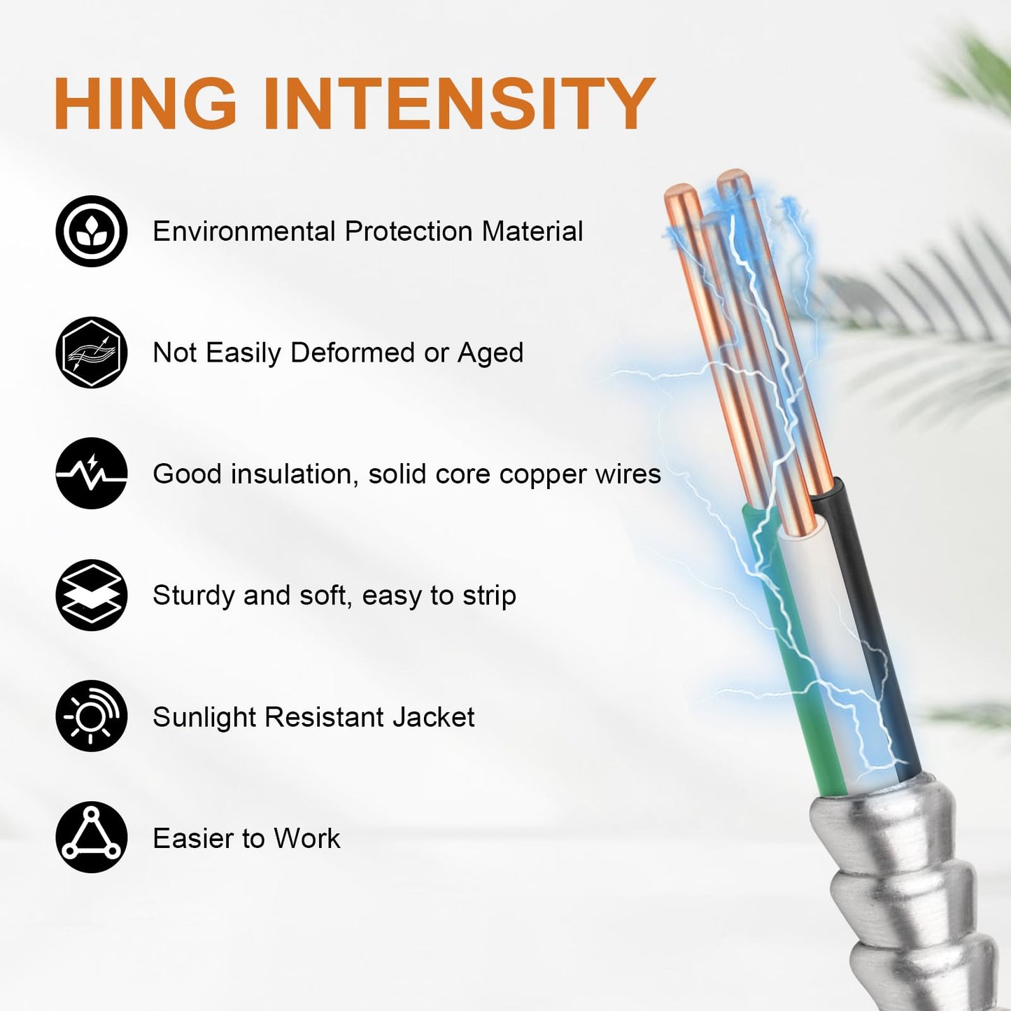 MOOKEERF 14/2 MC Cable with Ground - 10FT Pure Copper 14AWG/2 Metal Clad Wire with Aluminum Armor 14 Gauge 2 Conductor Type MC Alum Cable