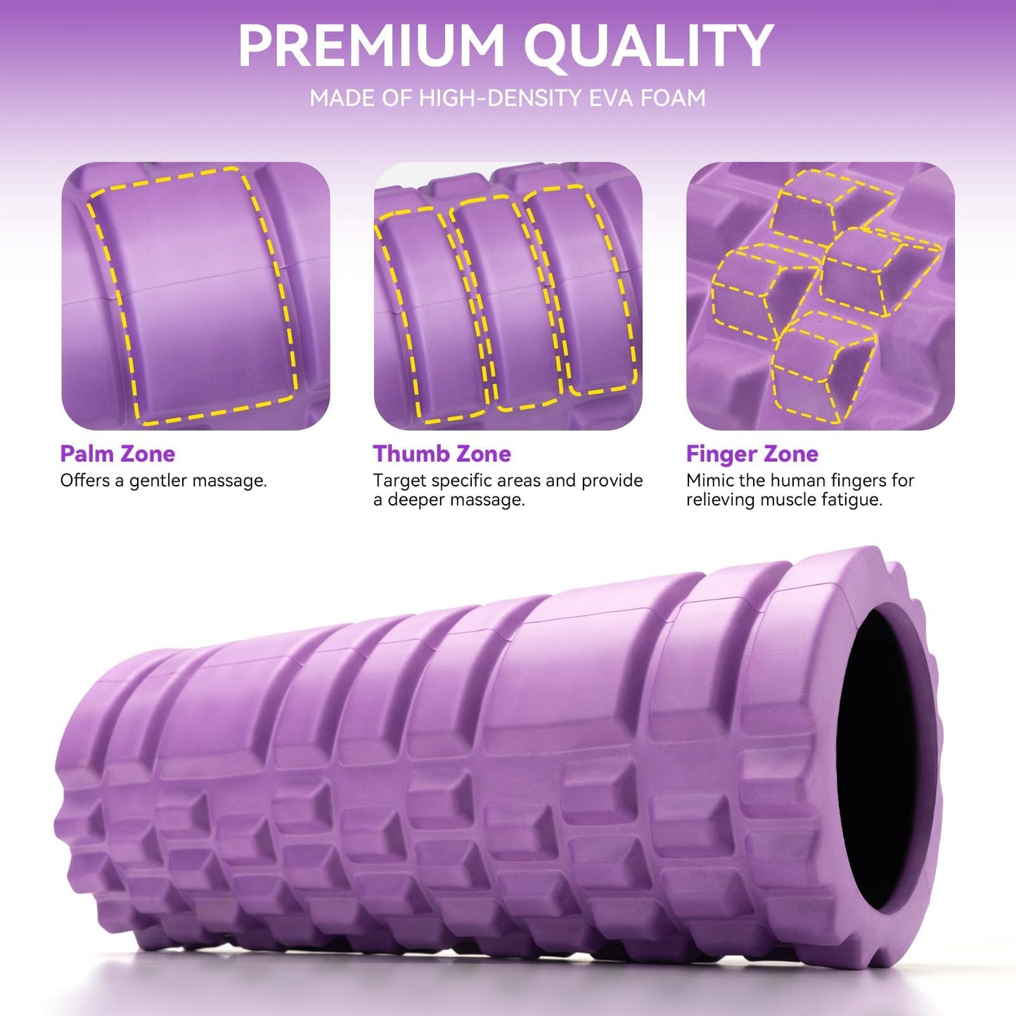 Krightlink Foam Roller for Muscle Massager, Patented 13" High Density Exercise Roller for Muscle and Myofascial Trigger Point Release, Yoga, Back Roller for Fitness, Yoga (Purple)
