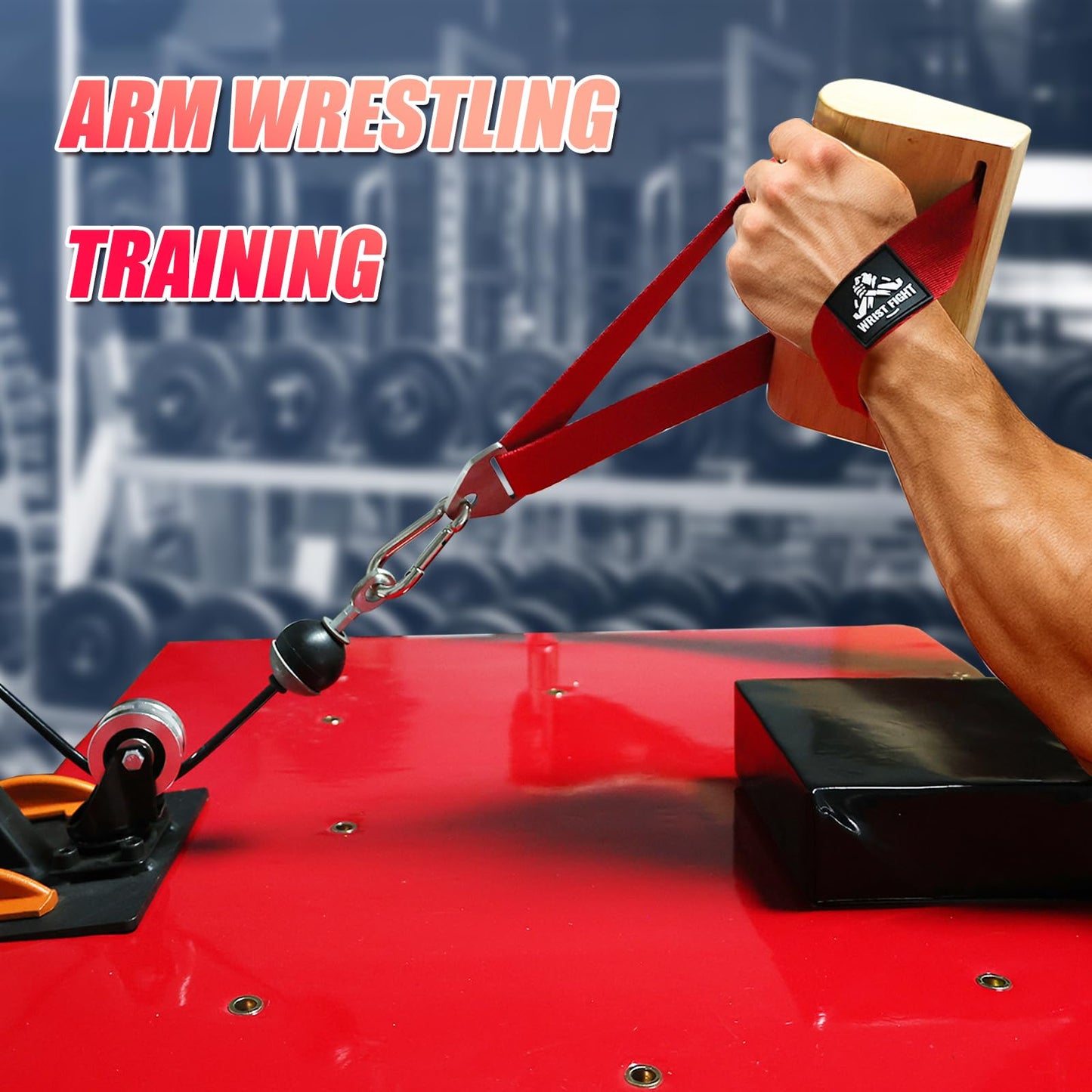 Arm Wrestling Training Handle with Ergonomic Wooden Grip – Wrist & Forearm Strength Trainer Cable Machine Handles, Pulldown Attachments (Red)