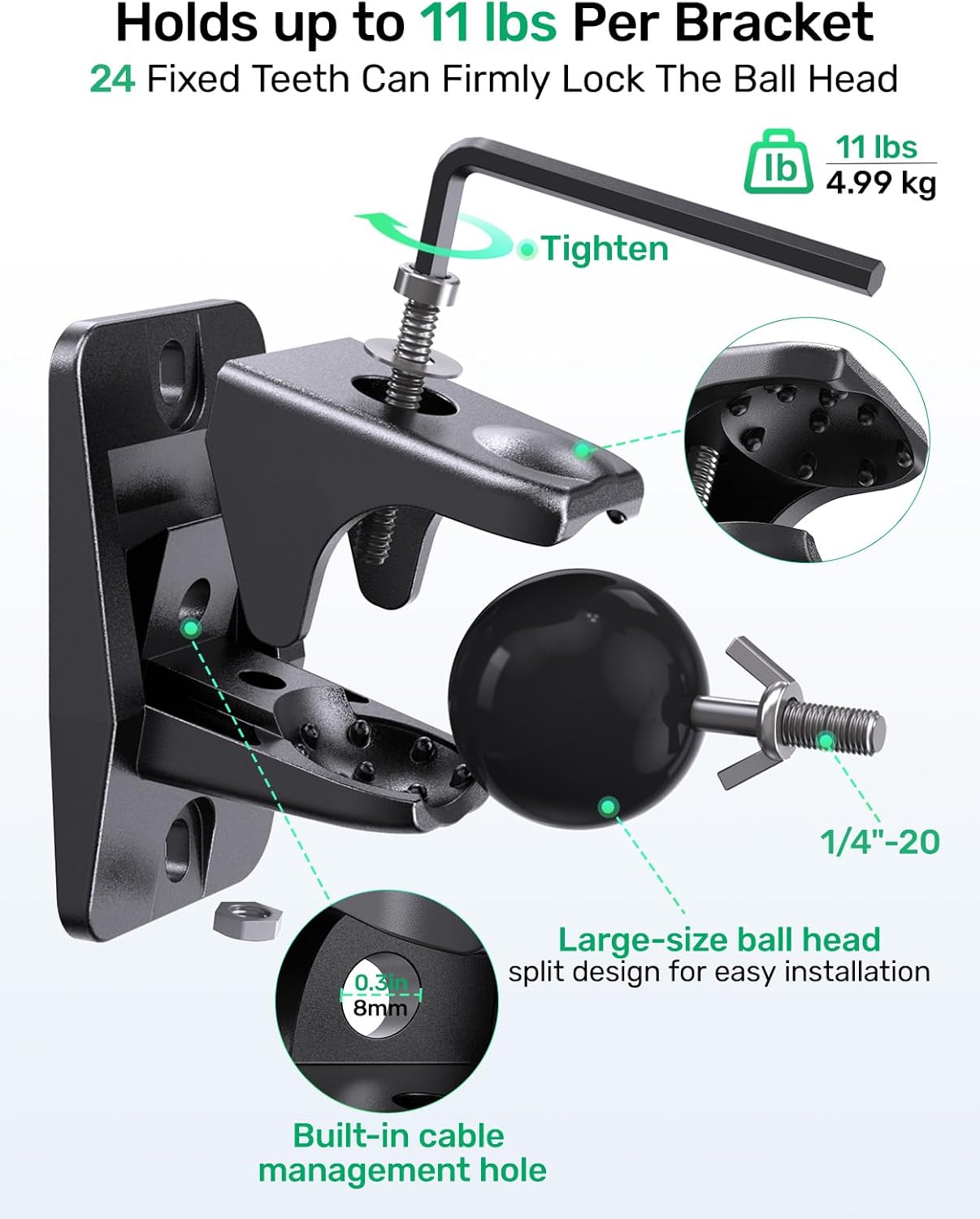 Borenbuir 1/4"- 20, 5mm 4mm q990D, 11 lbs Surround Sound Rear Speaker Wall Mount, Ceiling Mount Bracket for Universal