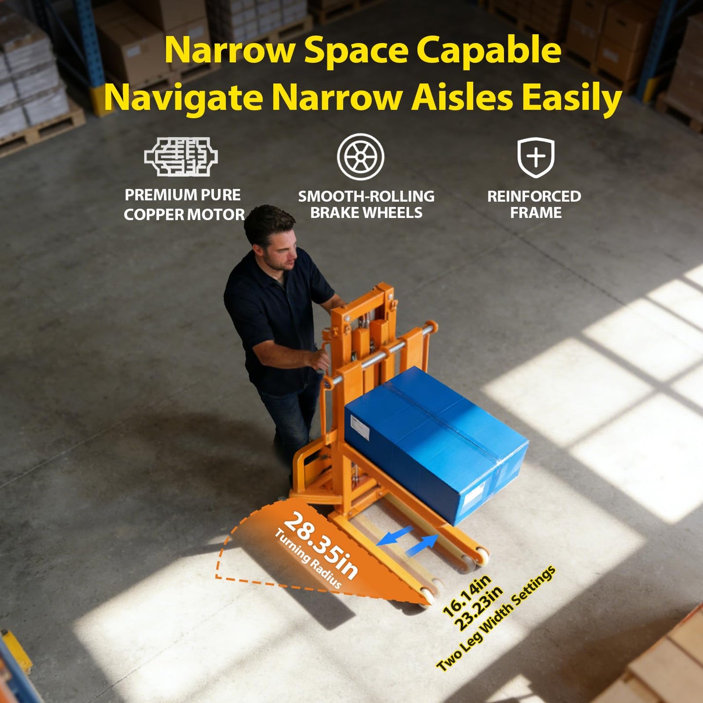 CareArise Electric Material Lift Pallet Stacker| 660lbs Capacity Forklift | 47.24" Max Remote Control Lift | Adjustable Forks&Base | Ideal for Warehouse, Garage, Logistics丨Battery Powered Forklift