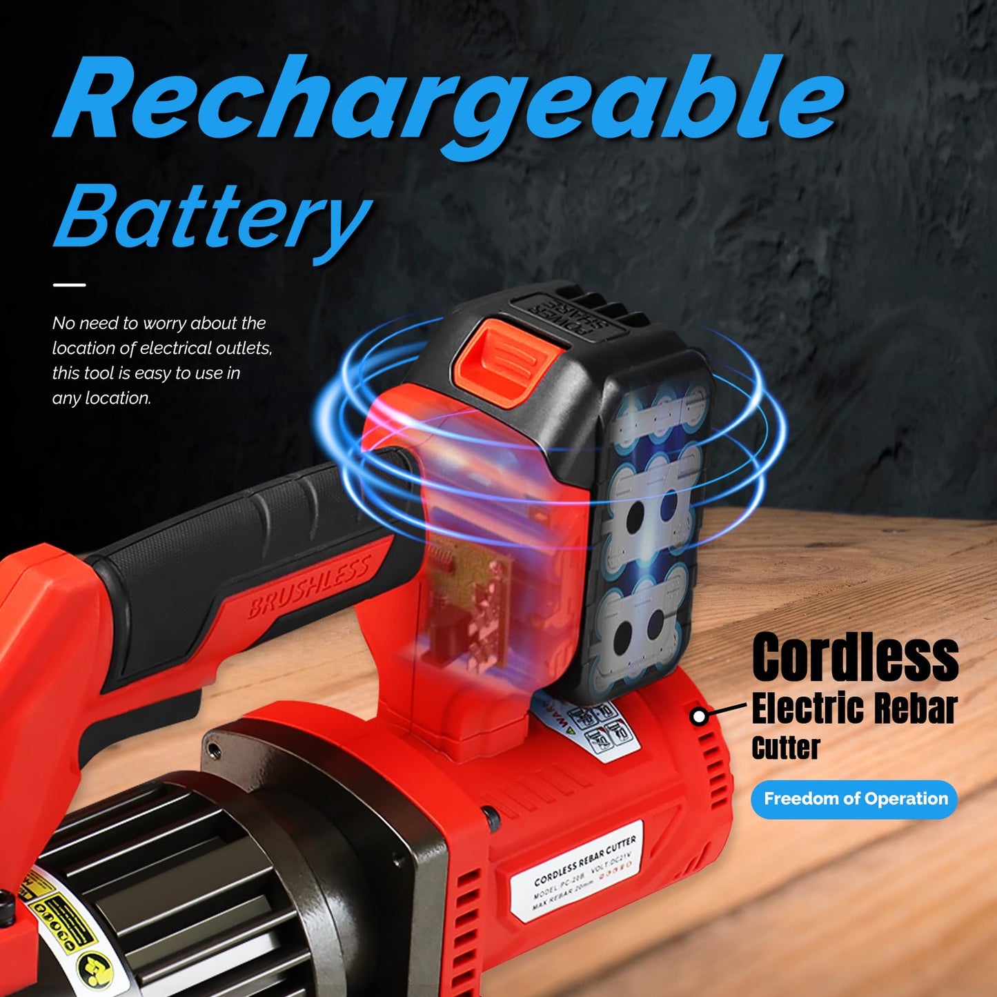 LOSCHEN Cordless Rebar Cutter,Electric Hydraulic Rebar Cutter,Portable Handheld Rebar Cutting Saw,Cutting up from 3/20" (4mm) #3 to 7/8" (22mm) #7 Rebar (Li-ion Battery Version)