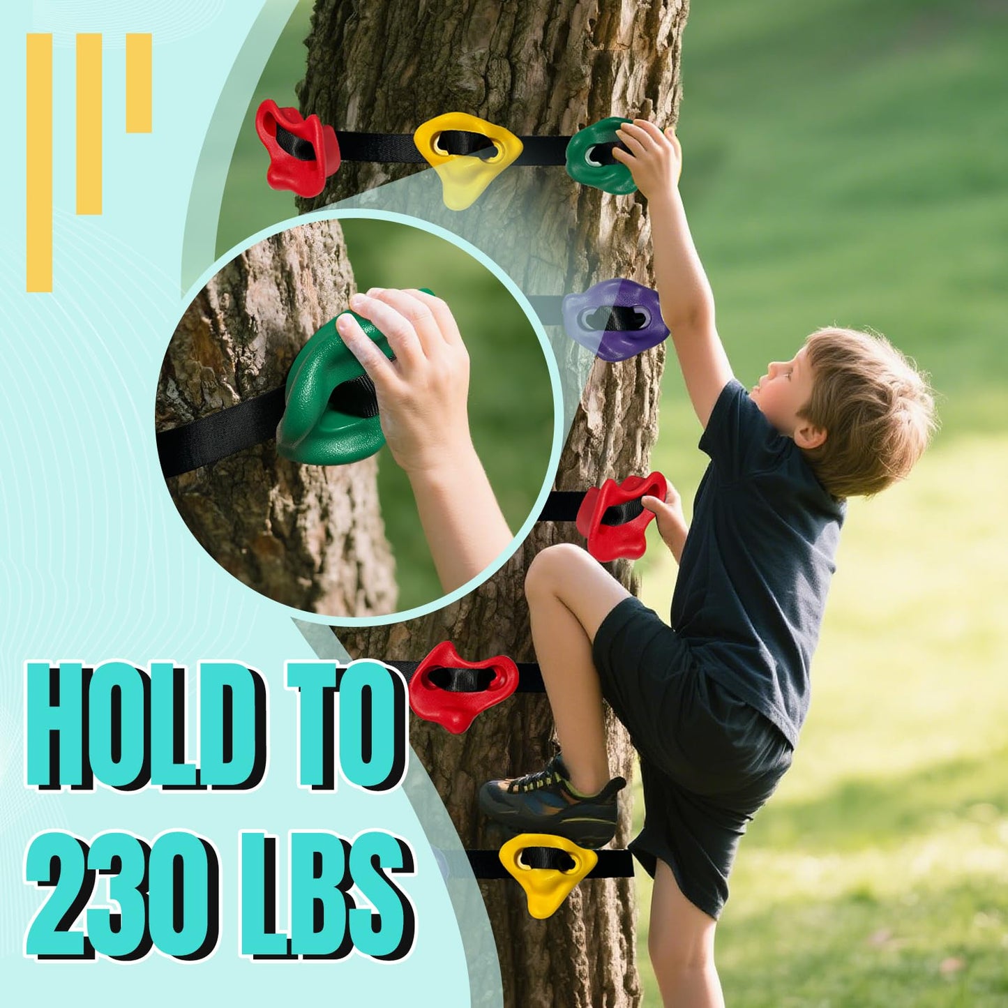 SREHRLY 12 PCS Large Tree Climbing Holds for Kids, Adult Rock Wall Holds Grips Ninja Tree Climbing Holds for Indoor and Outdoor Playground Play Set with 6 Ratchet Straps
