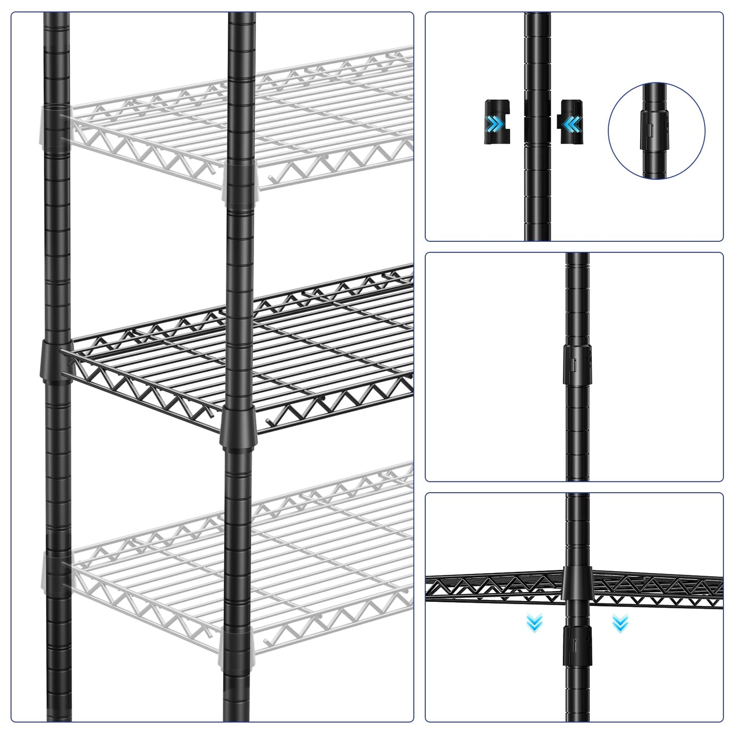 IZEUK 4-Tier Adjustable Wire Shelving Unit, Metal Storage Rack for Kitchen, Bathroom, Pantry, Office & Garage Organization, 1000 lbs Capacity, Black, 15.8" D x 45.8" W x 59.4" H