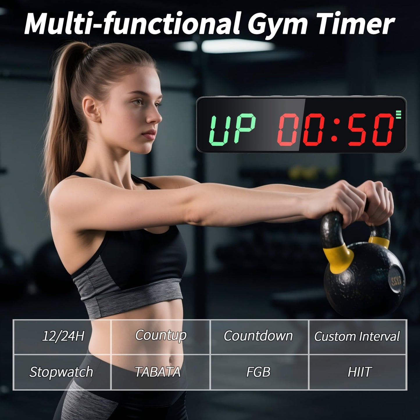 F-Winner Portable Gym Timer Clock with Powerful Battery, Workout Timer for Home Gym with Brightness Adjustable for Countdown/Up/Stopwatch/HIIT, Digital Gym Stopwatch for Gym/Garage/Boxing/Fitness