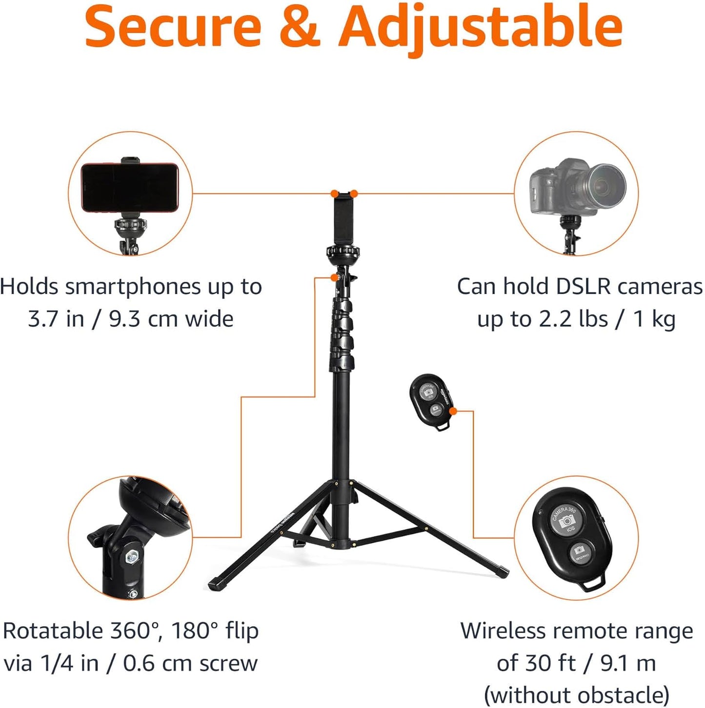 Amazon Basics 64-inch Extendable Tripod for Smartphones - Selfie Stick & Tripod Combo