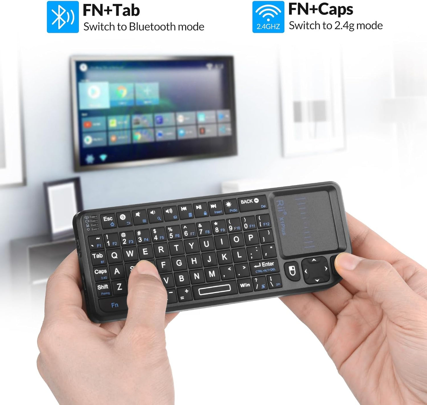 Rii Mini Keyboard with Touchpad,Bluetooth Keyboard Backlit,Handheld Wireless Keyboard for Smart TV,Android TV Box,Fire