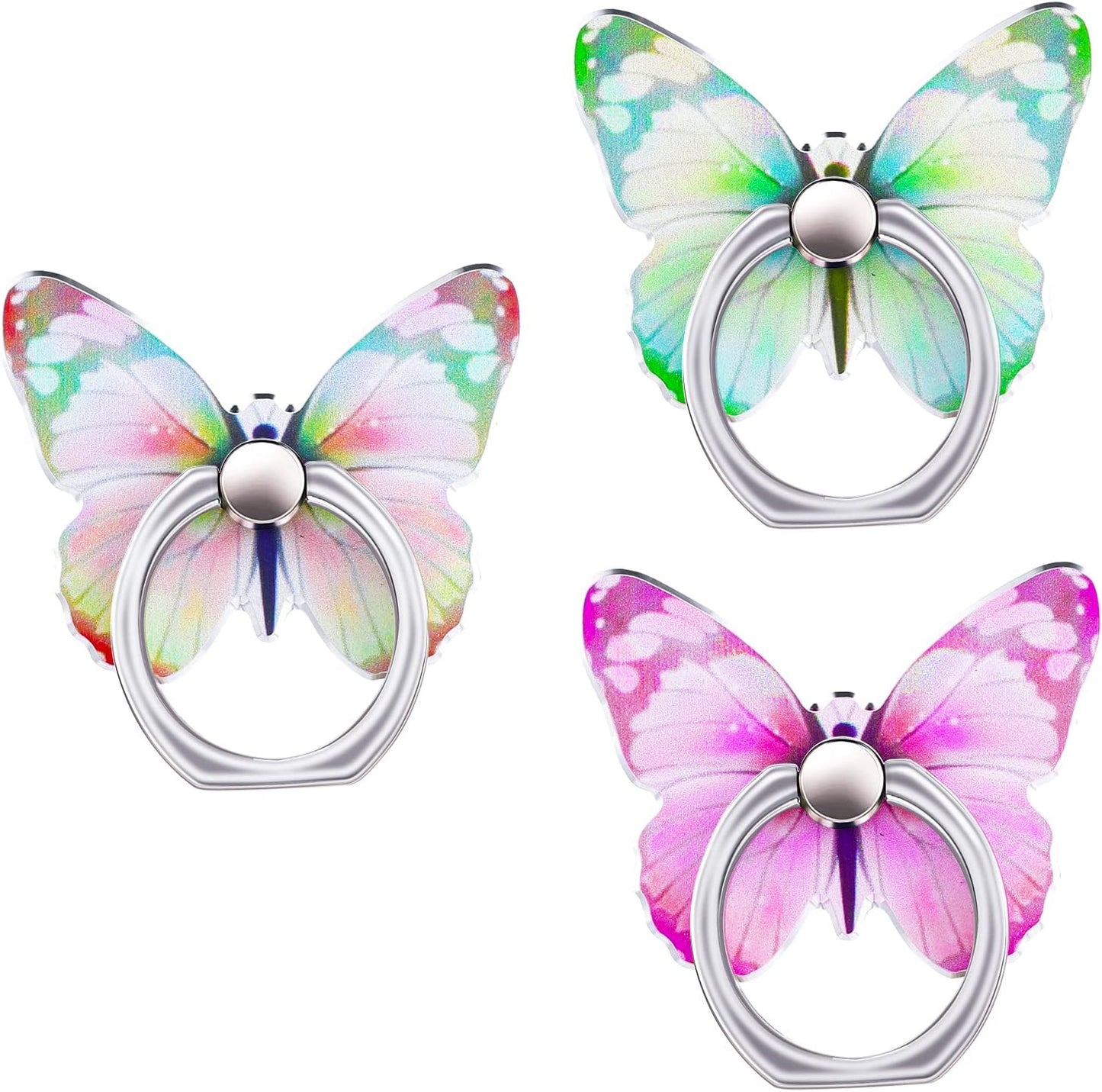 cobee 3 360Rotation Pcs Butterfly Cell Phone Ring Stand Holder, Cute Butterfly Pattern Painted Metal Finger Stand