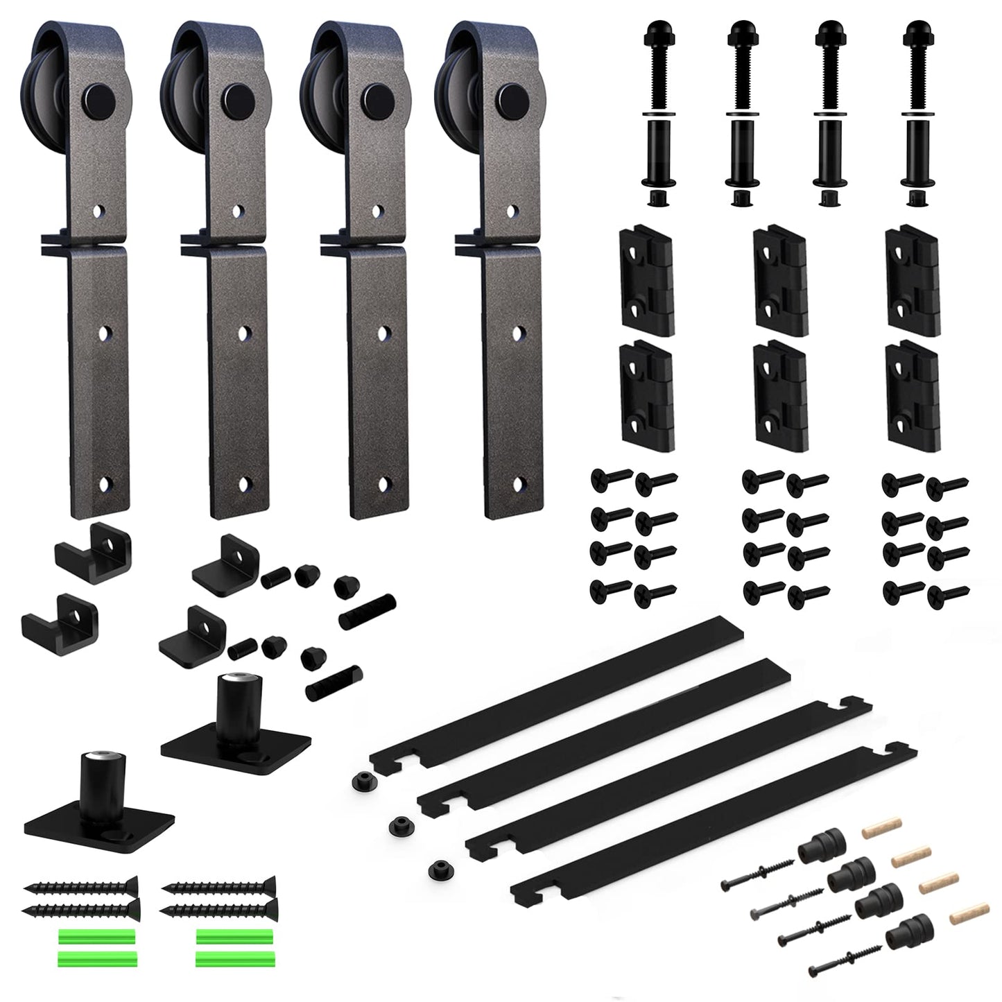 CCJH 5.5FT/68'' Bi-Folding Barn Door Hardware Sliding Track kit Heavy Duty for 4 Doors(No Wood Door，Hardwware Only)