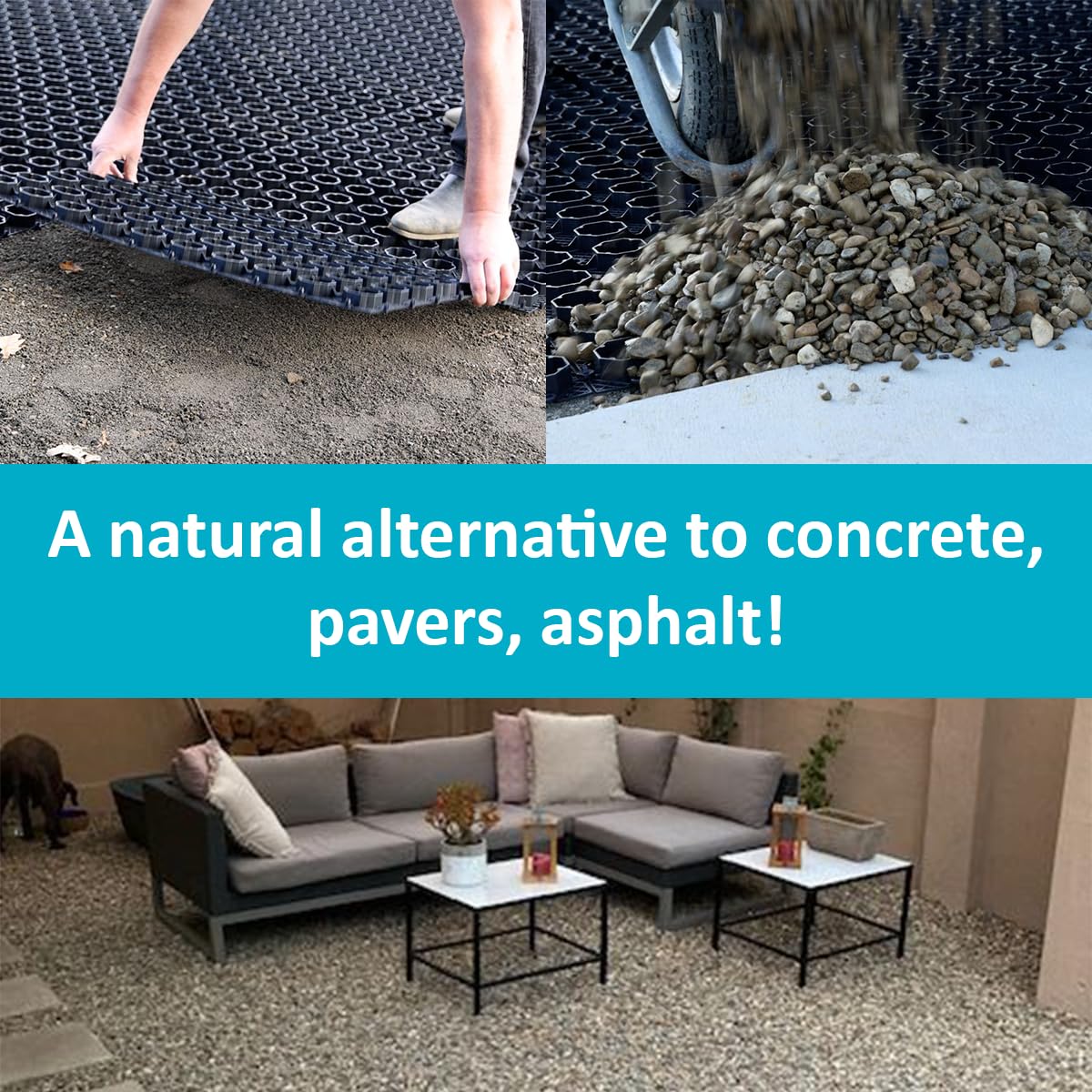 PebbleLock Interlocking Permeable Paver Grid, Heavy-Duty Recycled Plastic Pavers for Driveways, Walkways, Outdoor Flooring, Parking Pads & Landscape Edging, 12-Pack Gravel Stabilizer Panels (64 sq ft)