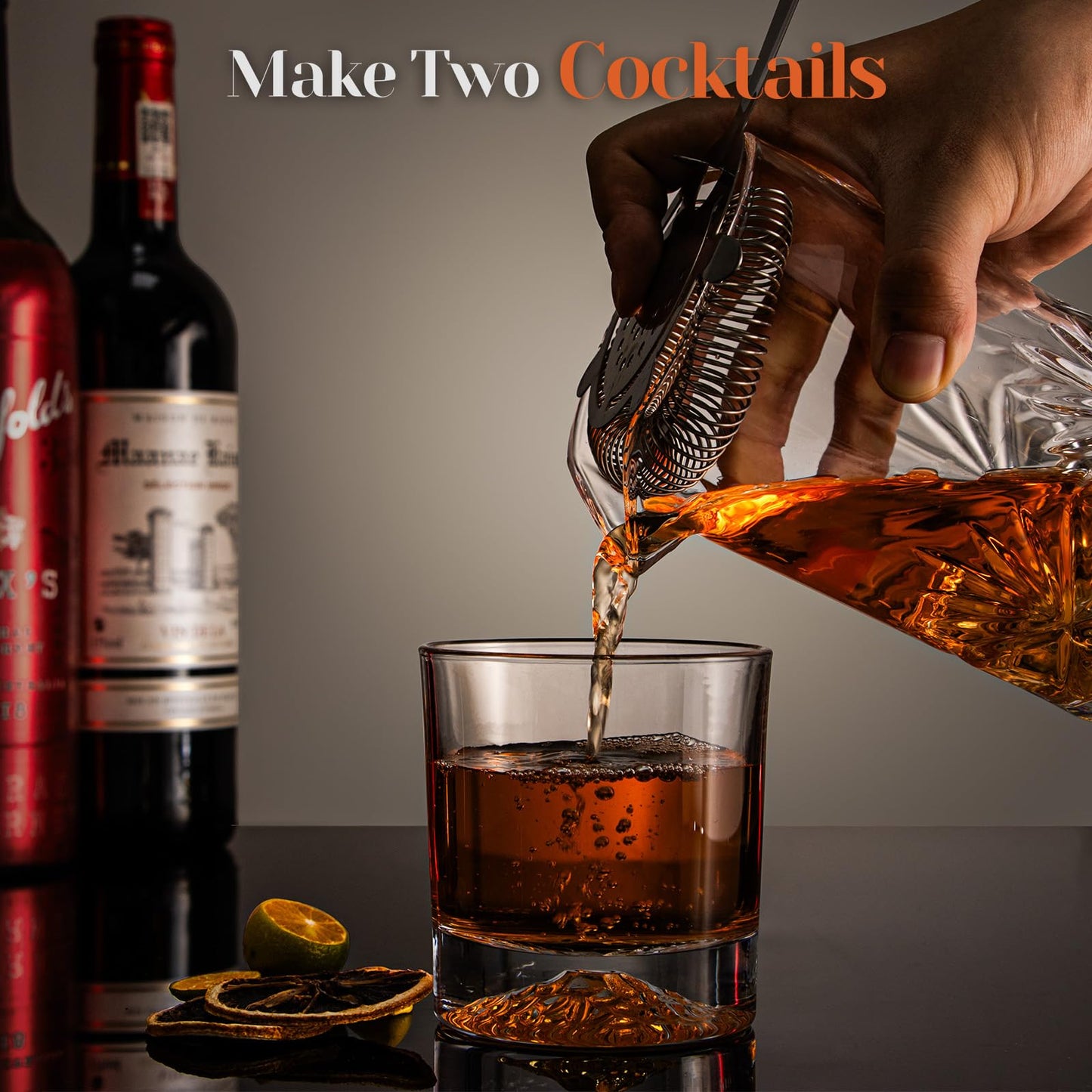 Cocktail Mixing Glass, veecom 18oz Crystal Bartender Kit, 5 Piece Bar Mixing Glass Old Fashioned Cocktail Kit with Strainer, Muddler, Spoon, Jigger, Cocktail Mixer