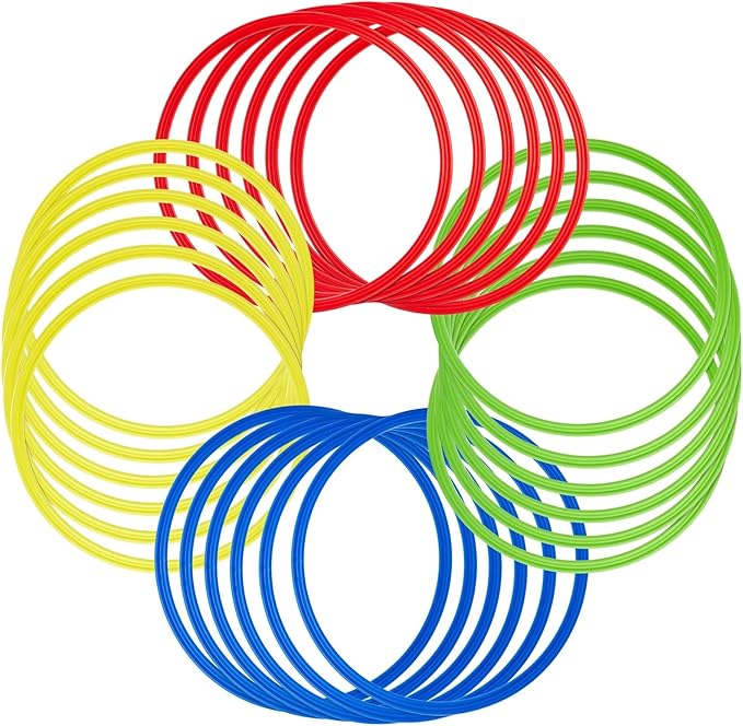Juvale Agility Rings for Training - 24-Pack, 15.75-Inch, Red, Yellow, Blue & Green - Speed Agility Training Rings & Hula Hoops Bulk for Soccer & Football & Footwork Drills
