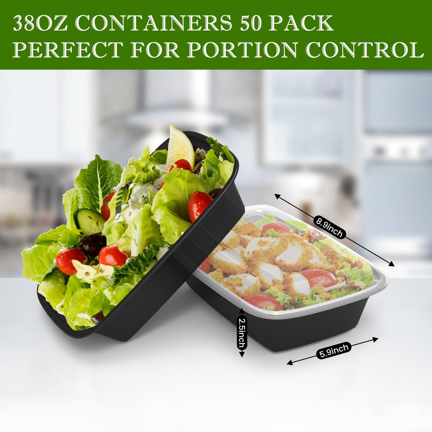 RANLITTLE Meal Prep Containers Reusable 38oz - Food Prep Containers with Lids 50 Pack, Disposable To Go Food Containers, Leakproof, Stackable, Takeout, BPA-Free, Microwave/Freezer Safe