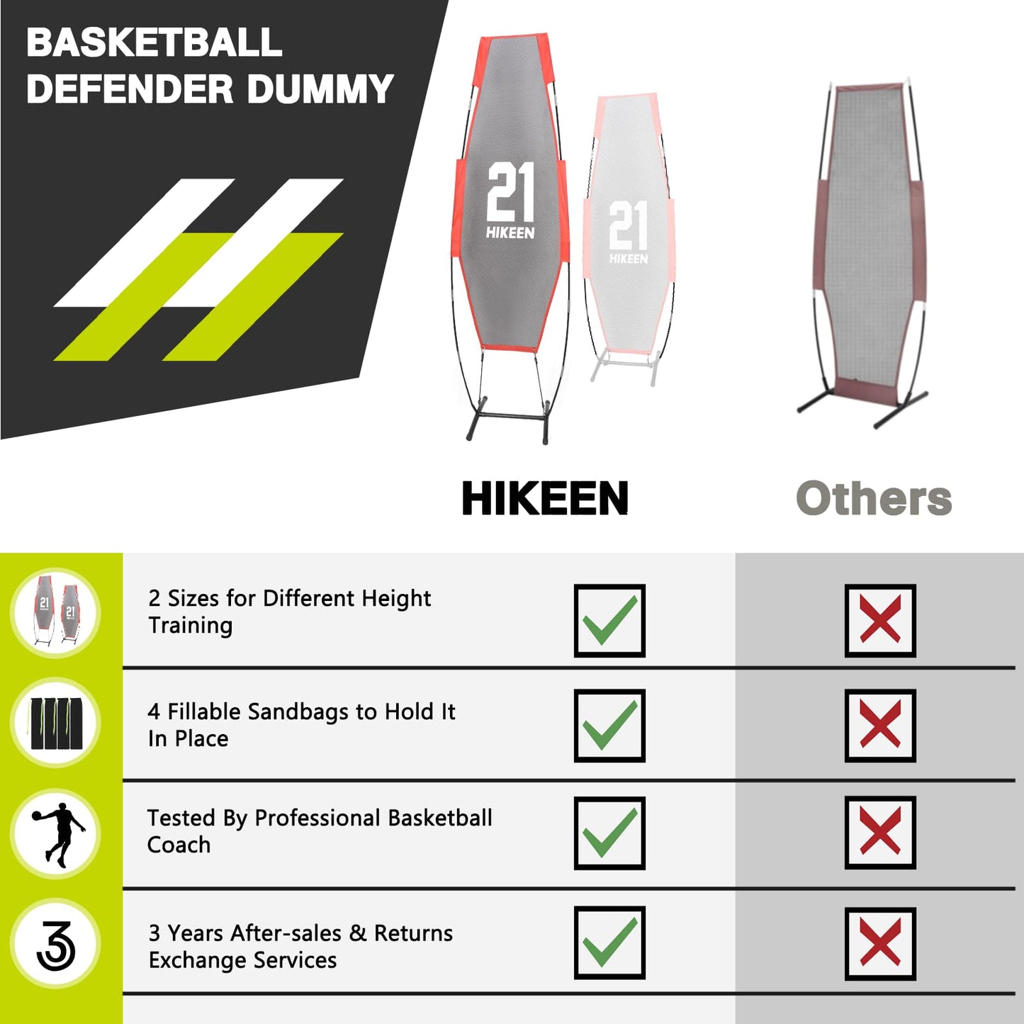 Hikeen Basketball Defender Dummy, Training Equipment for Practice Basketball Dribbling, Shooting, Passing - 2 Sizes Folding Poles, 4 Reinforced Base Sandbags