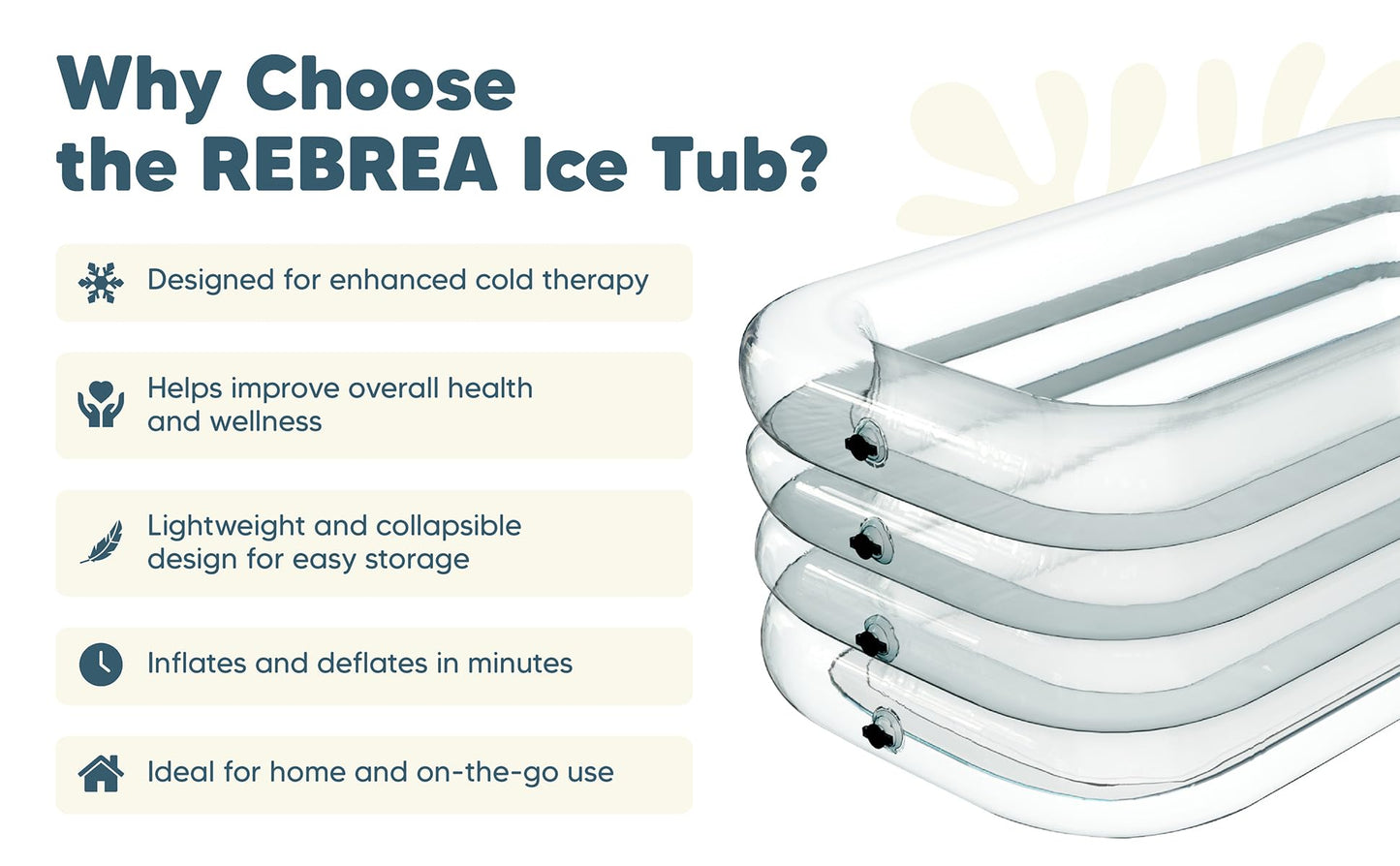 Rebrea Inflatable Ice Bath Tub -XL Clear See Through - Ice Plunge Tub for Cold Water Therapy - Portable Cold Plunge Tub - Indoor & Outdoor - Inflatable Tub for Adults - Ice Tub for Athletes - Cold Tub