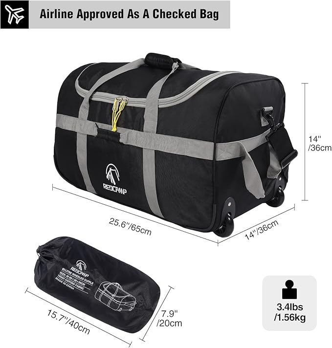 REDCAMP 85L/120L/140L Foldable Duffle Bag with Wheels, Large Travel Duffel Bag