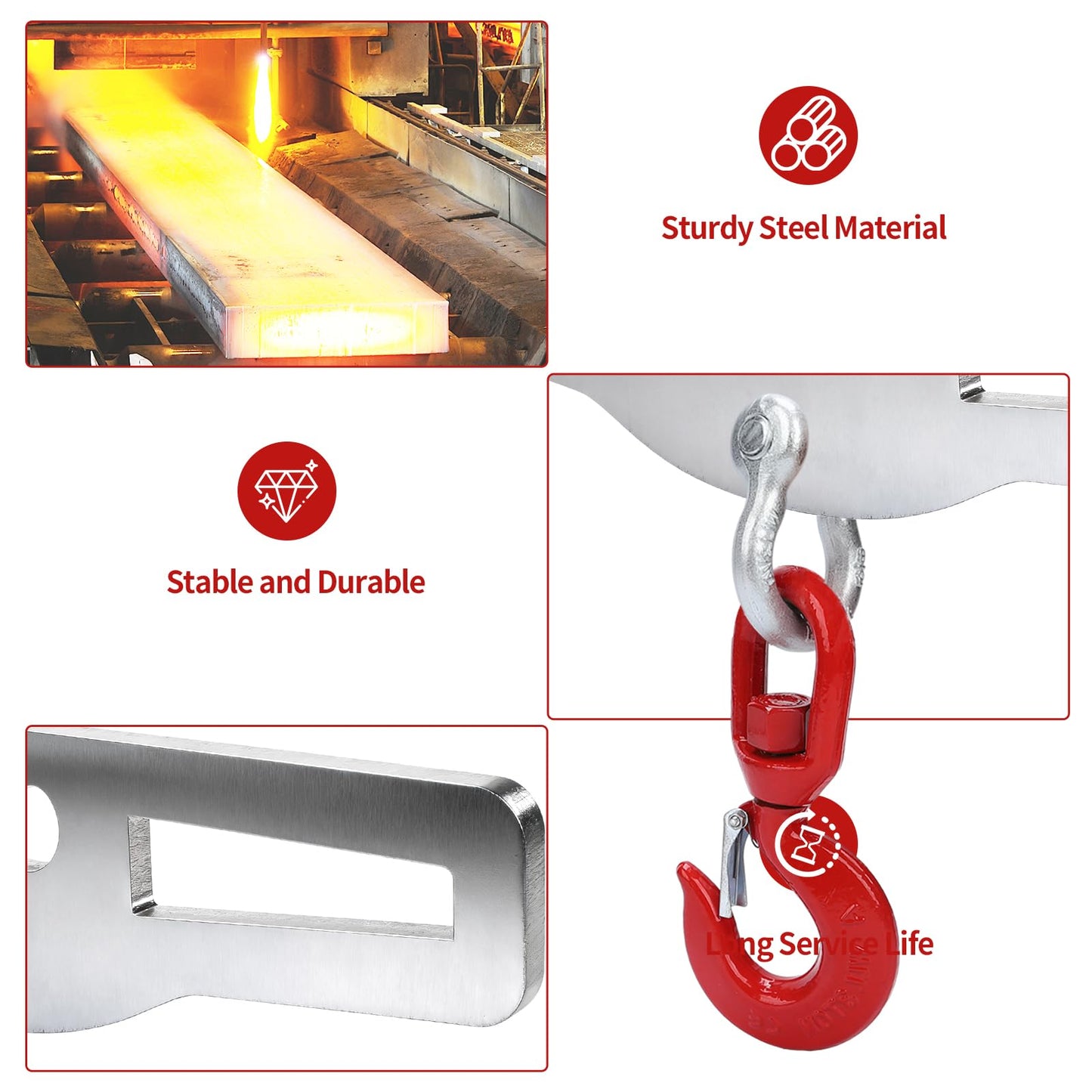 Heavy Duty Forklift Lifting Hook,Surface Galvanization,Fork Lifting Attachment, Load 6600 Lbs（3 Ton）,with 360° Swivel Hook,Fit for Lifting Goods with Forklifts and Construction and Warehouse Lifting