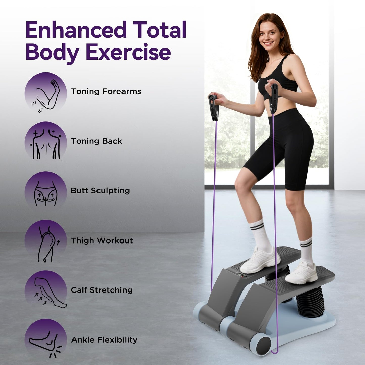 Air Stepper Exercise Machine with Resistance Bands, Stair Stepper with LCD Monitor, Adjustable Resistance Cardio Trainer for Home Workout, Compact Fitness Equipment, 300 lbs Weight Capacity (Blue)