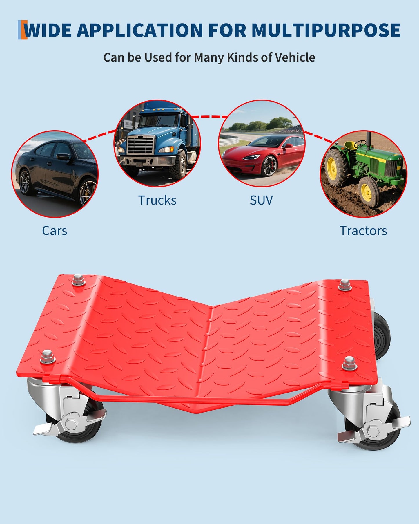 Wheel Dolly Set of 4, Car Moving Dolly 6000LBS Heavy-Duty Cart for Moving Cars, Trucks, Trailers, Motorcycles, and Boats, Red