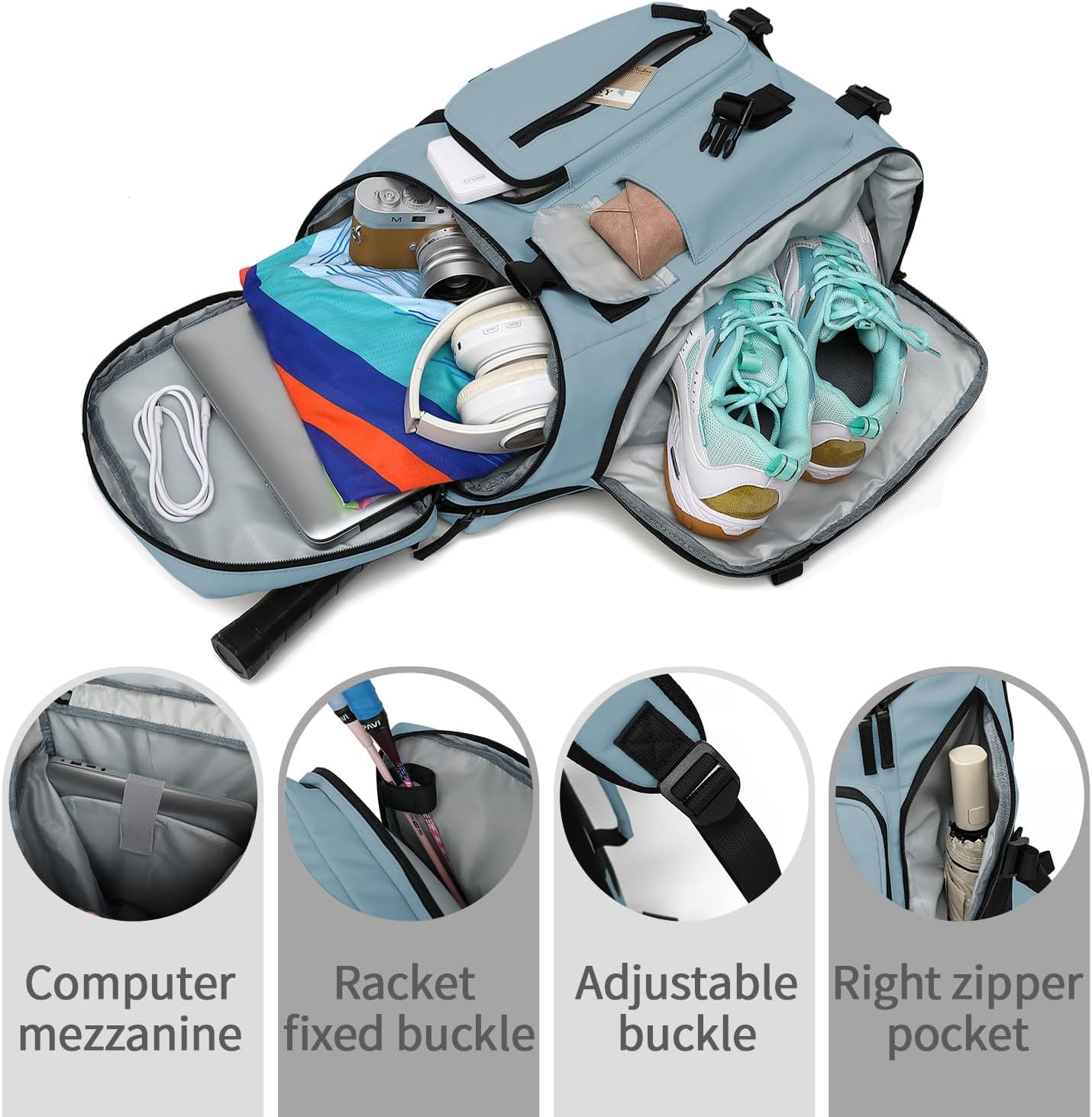 Backpack 4-Way Kalesi Gym Duffle Tennis Bag Waterproof with Shoes Compartment for travel Sport Hiking laptop (Grayish