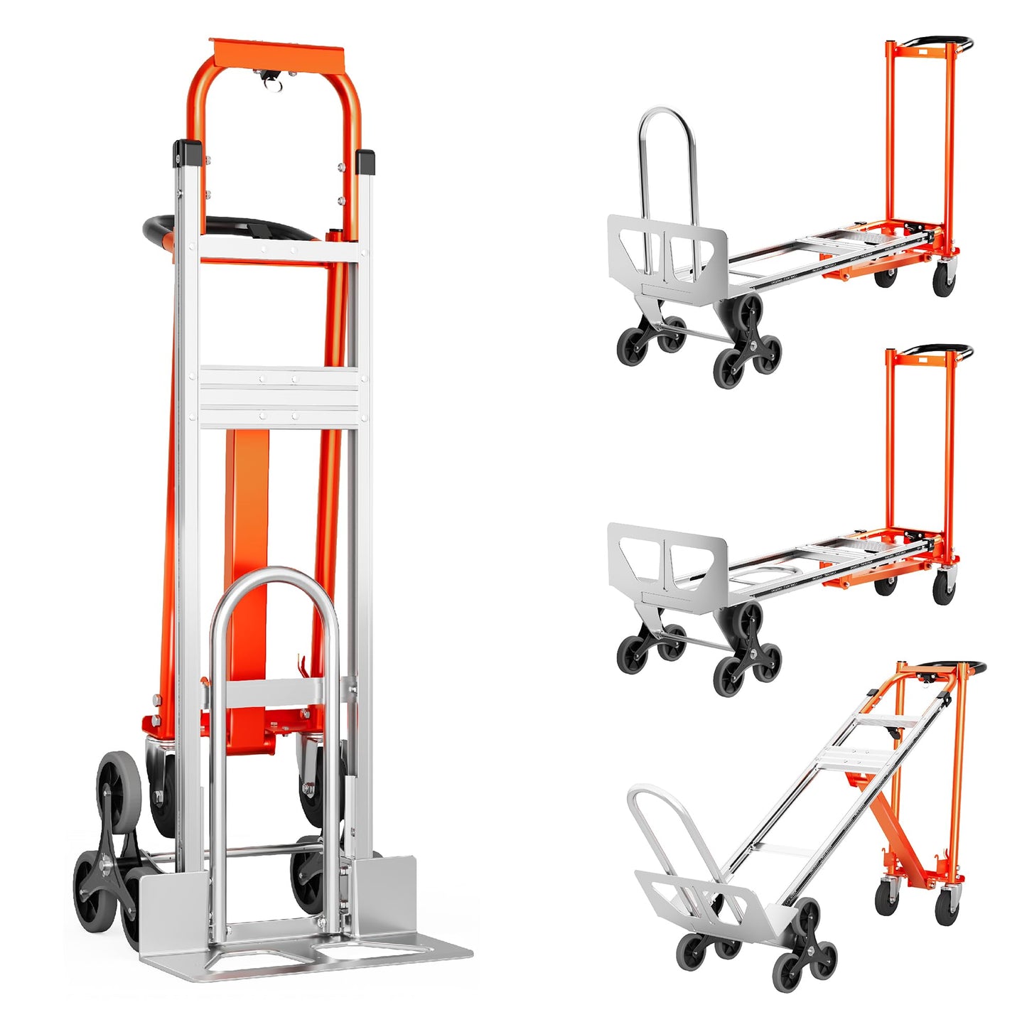 4 in 1 Industrial Convertible Stair Climbing Cart 1000 LBS Capacity, Heavy Duty Aluminum Hand Truck Dolly Cart with Solid Wheel, Folding Stair Climbing Cart Trolley for Transport Logistics Moving