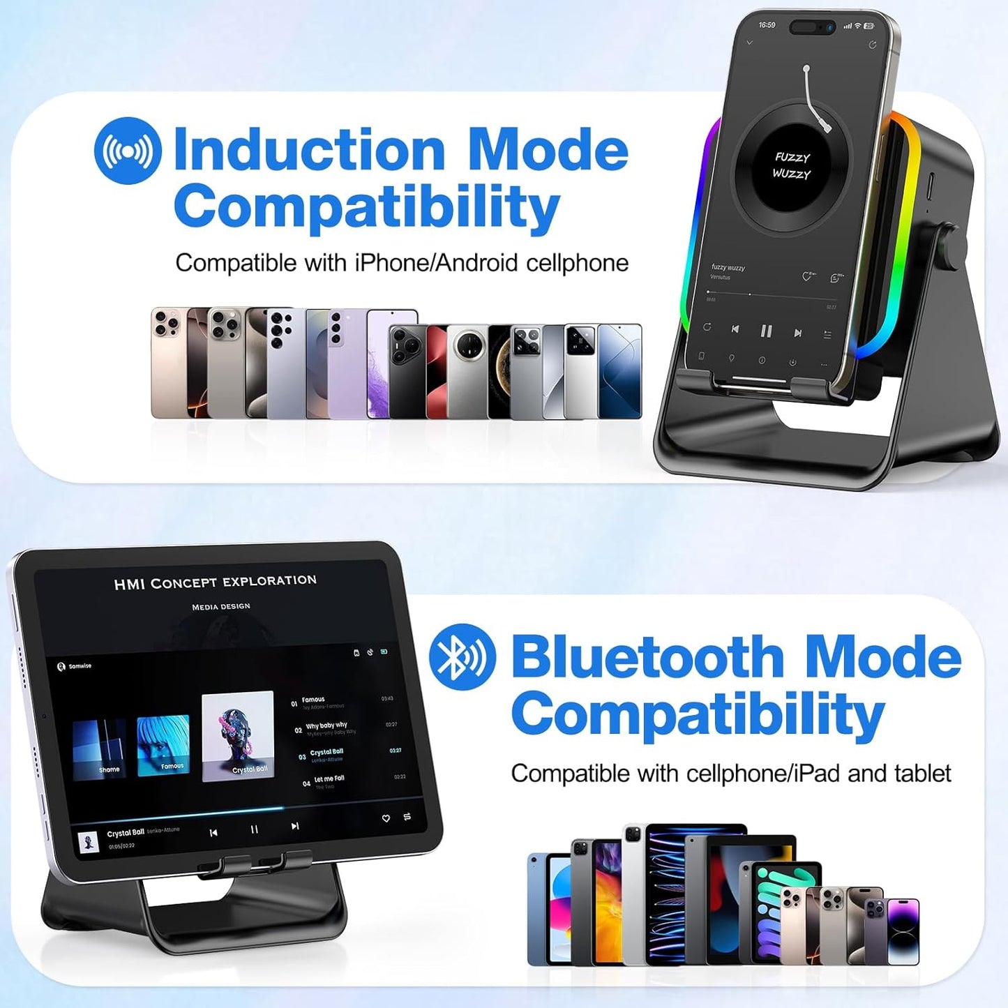 TARKARI 5 1 360 Wireless Induction Speaker, in Bluetooth Speaker, Emergency Charging Rotation Cell Phone Stand