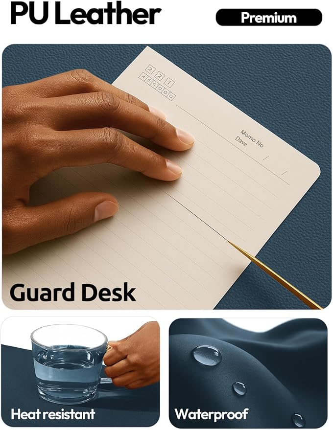 YSAGi Leather Desk Protector, Office Mat, Large Mouse Mat, Non-Slip PU Leather Blotter, Laptop Desk Mat, Waterproof Writing Pad for Office and Home(Dark Blue, 63" x 17.2")