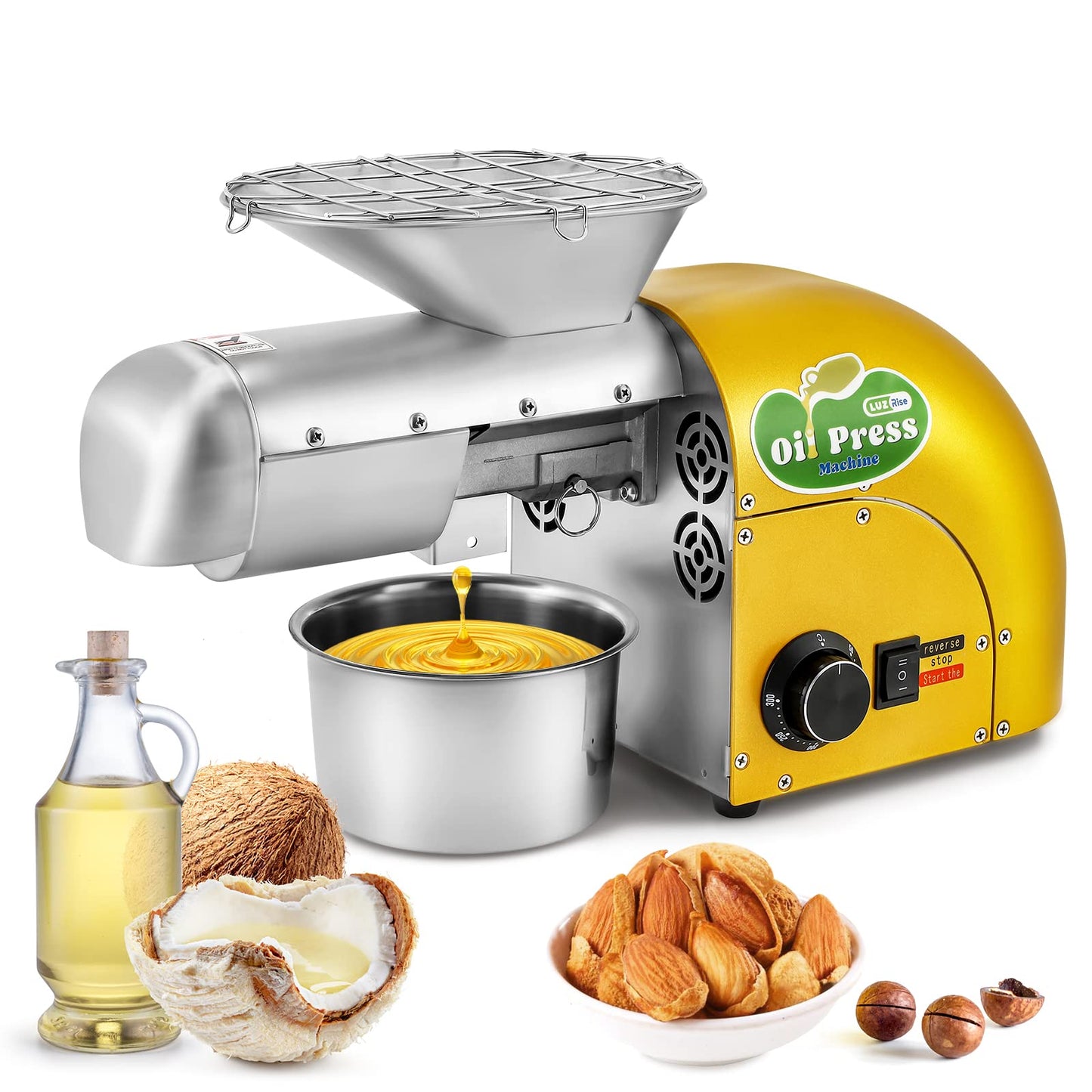 Luzrise 1800W Oil Press Machine Nut Seeds Oil Extractor Cold& Hot Press Machine (Temperature Control 122℉-572℉, Extended Rod, 13-19LBS/H, Lower Noise, For Coconut, Cocoa Beans, Avocado, Amaranth Seed)