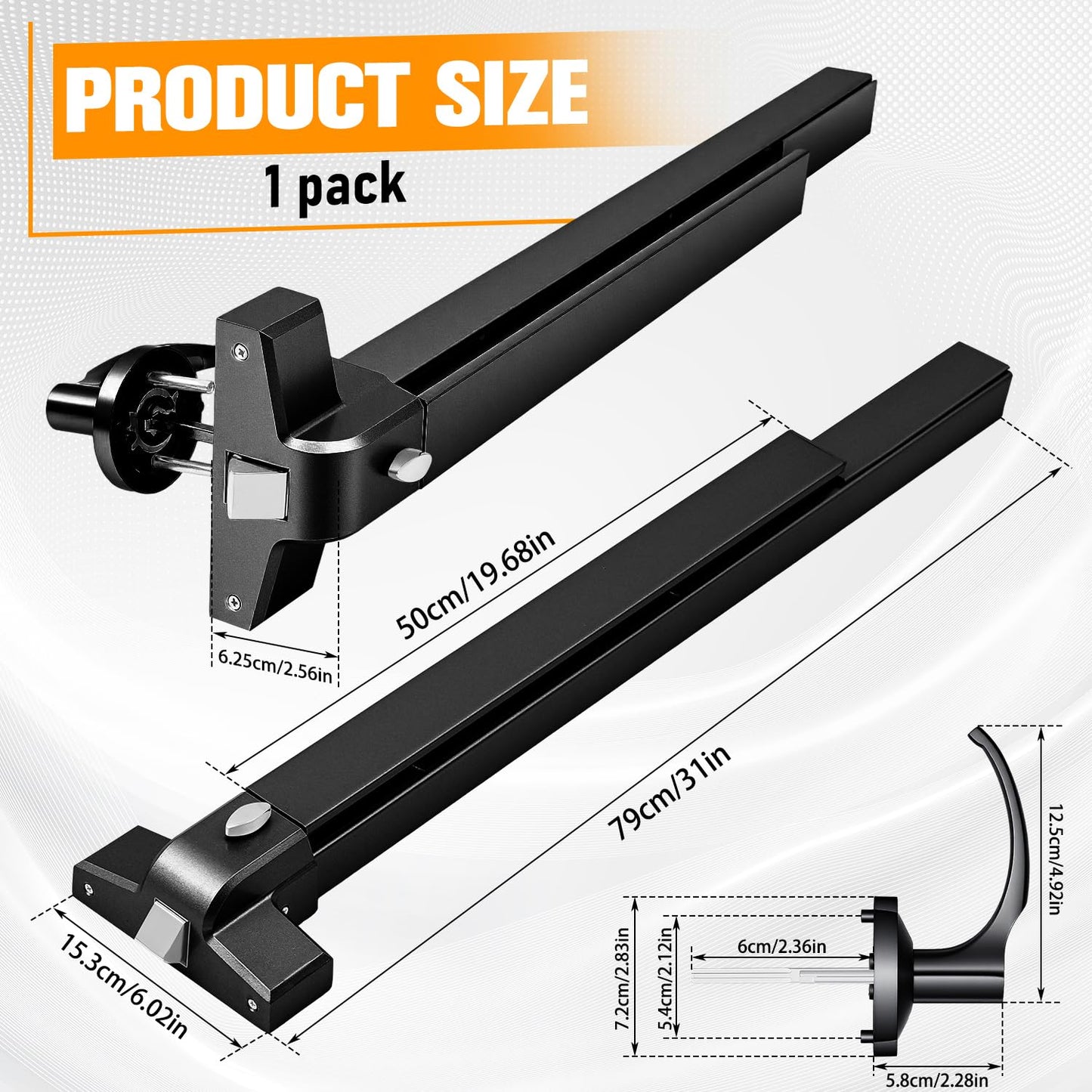 Zonon Commercial Push Bar Panic Exit Device 31" Stainless Steel Emergency Exit Door Hardware with Exterior Lever and 3 Keys for 30"-36" Metal Wood Door, Black