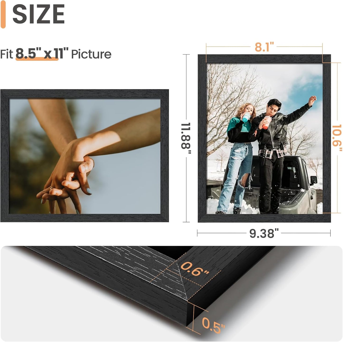 Upsimples 8.5x11 Picture Frame - Stylish Black Wall Gallery Frame for Photos | 1 Pack