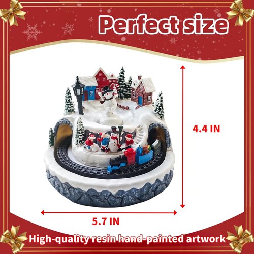 Christmas Village Decoration - Spinning Train & Snowman Musical Collectible with LED Lights | 8 Songs & Timer Function