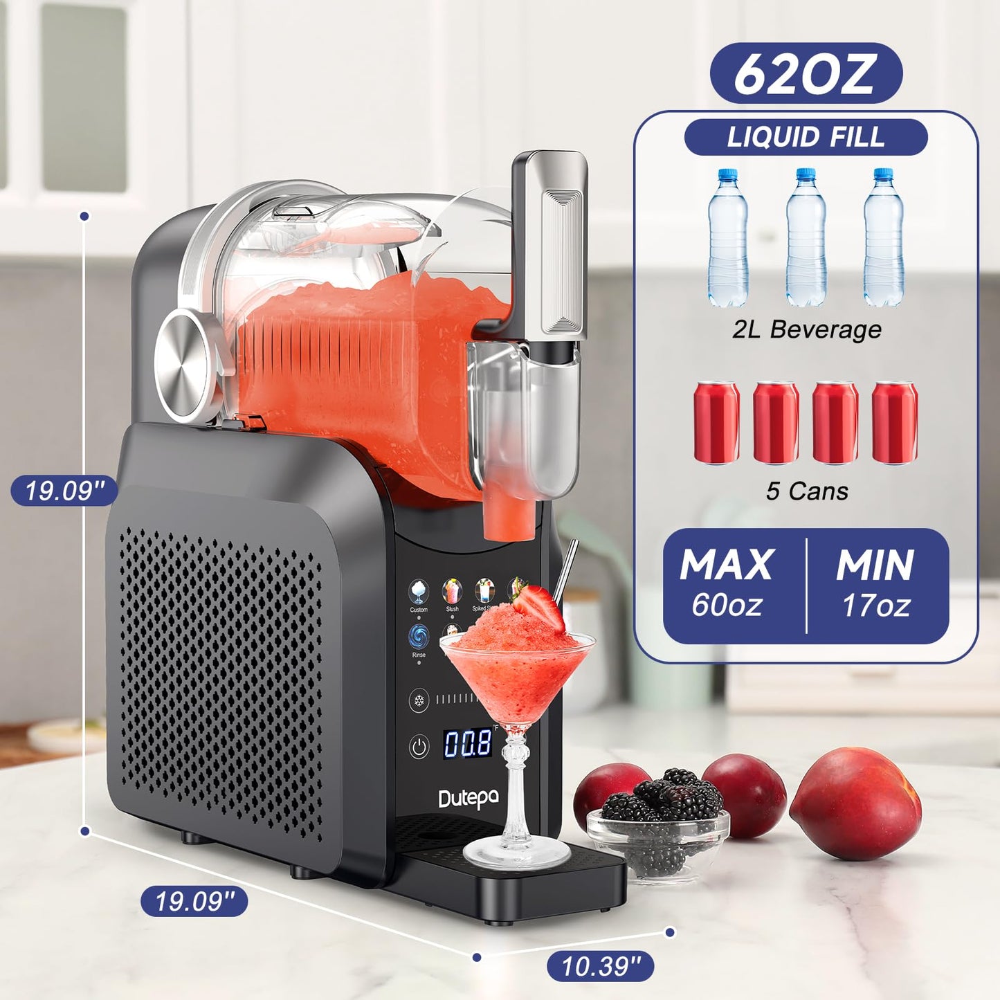 8-in-1 Slushie Machine for Home - 68 fl oz, No Ice Needed, LED Display, Self-Cleaning Frozen Drink Maker - Ideal for Slushies, Milkshakes, Margarita Smoothie, Frappés, & More