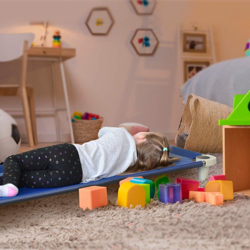 Acrimet Nap Cot for Kids, Portable Toddler Child Bed, Stackable, 52" L (Stainless Steel Tubes) (Blue Breathable Mesh Fabric - Gray Feet) (1 Pack)