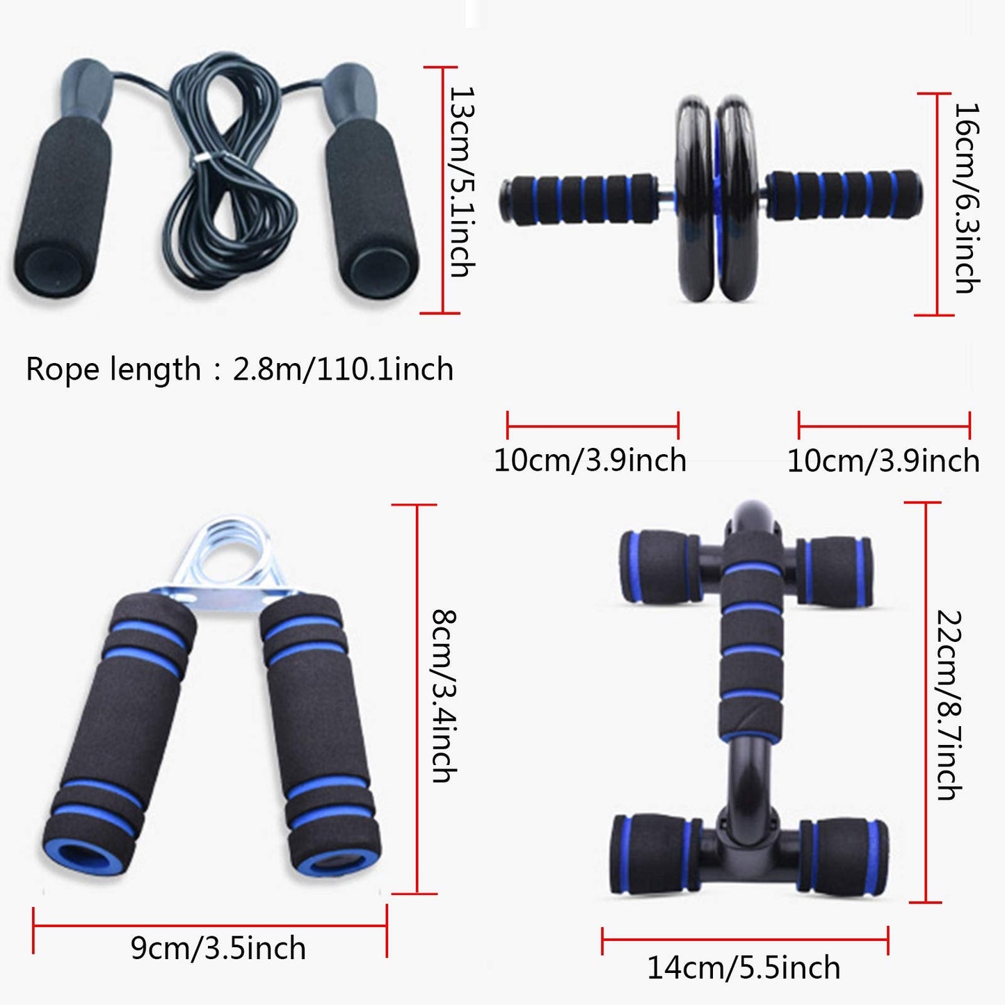 Sethruki Abdominal Muscle Training Rollers, 5-In-1 Roller Kit with Knee Pads, Push-Up Bars, Handle Grips, Skipping Ropes, Home Gym Exercise Kits Suitable for Physical Training