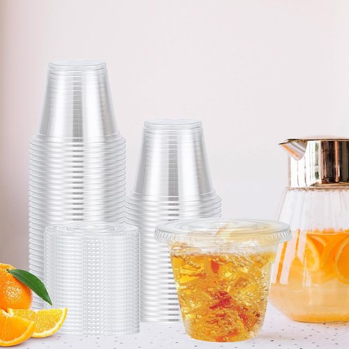 Clawsoff 50 Pack 9 oz Disposable Clear Plastic Parfait Cups with Flat Lids, Yogurt Parfait, Putting Cups for Cake, Cold Drink, Ice Cream, Fruit, Salad