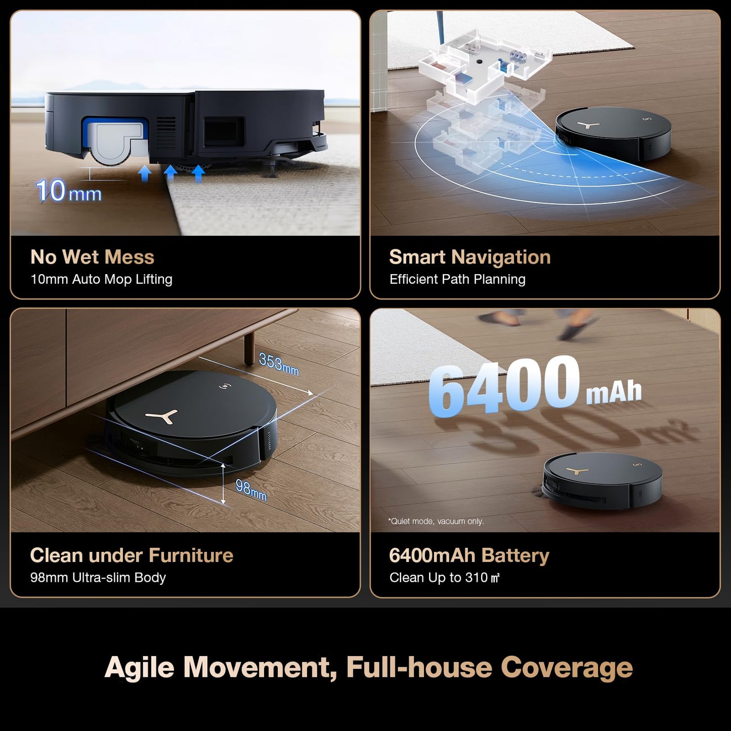 ECOVACS DEEBOT X8 PRO OMNI Robot Vacuum and Mop, 18000Pa, OZMO ROLLER Instant Self-Washing Mopping, 167℉ Hot Water Mop Washing, Auto Cleaning Solution Adding, Hot Air-Drying, Self-Emptying, Black