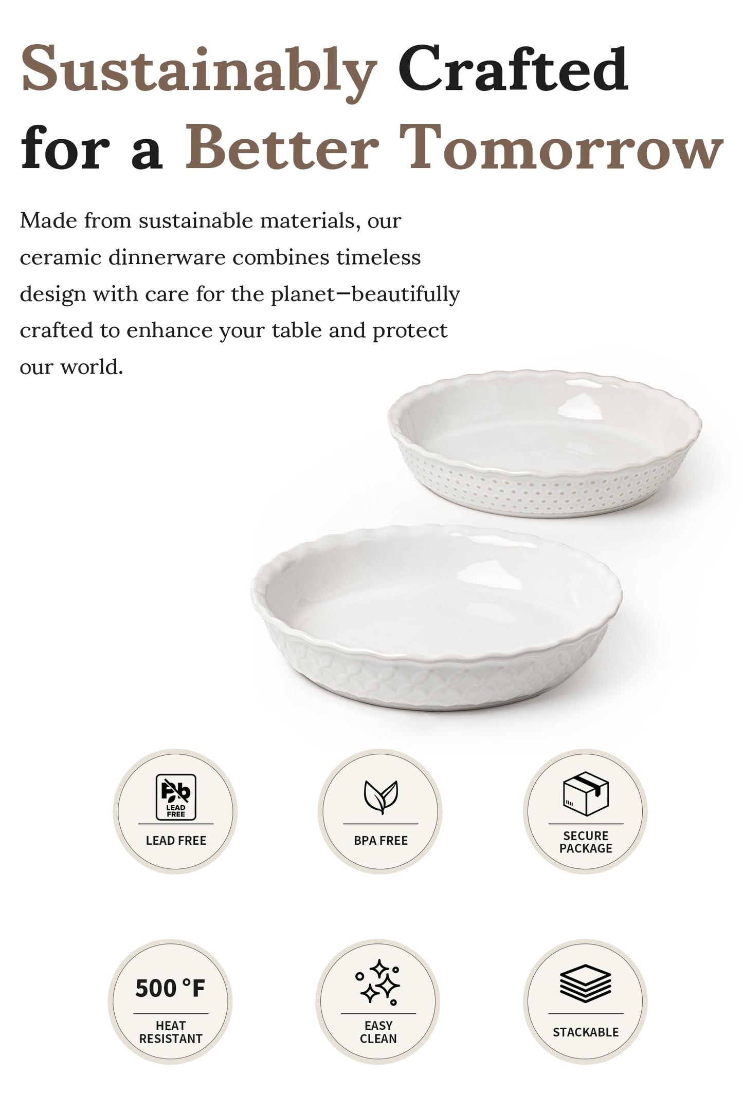 FOBENTA Ceramic Pie Dish Set of 2,9 Inch Deep Baking Dishes, 36oz Each,Embossed Floral & Dotted Pattern Pie Plates,Oven, Microwave & Dishwasher Safe–Elegant Kitchen Gift Set