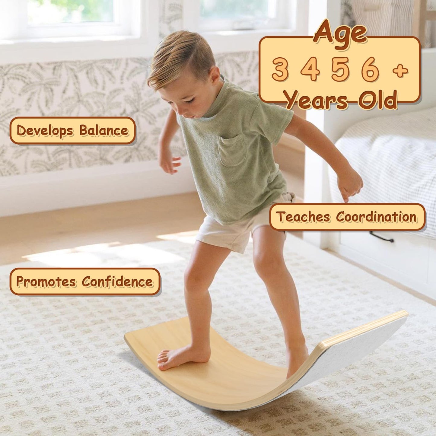 Wooden Wobble Balance Board for Kids, Toddler Montessori Rocker Board Balancing Training, Open-ended Learning Toys for Indoor Outdoor Exercise Yoga 3+ Years Old