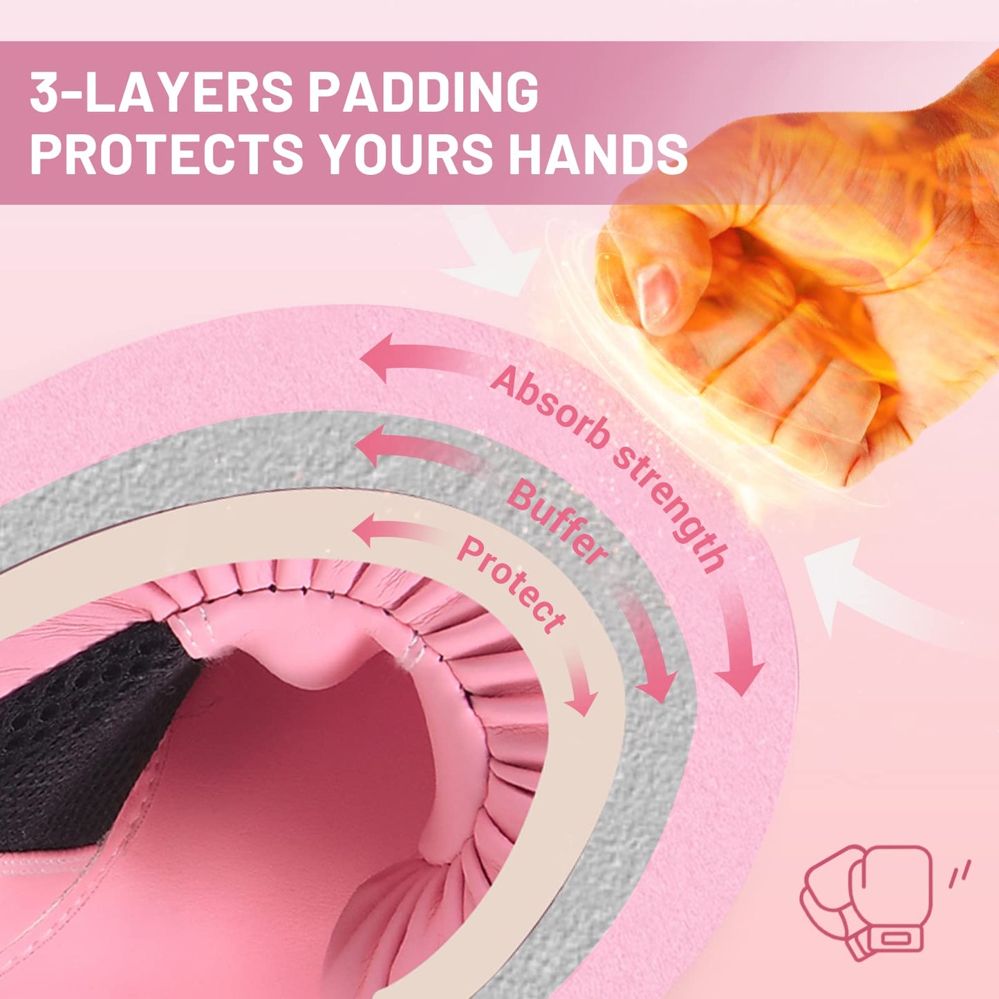 FIVING Pro Style Boxing Gloves for Women, PU Leather, Training Muay Thai,Sparring,Fighting Kickboxing,Adult Heavy Punching Bag Gloves Mitts Focus Pad Workout for Ladies(New Pink, 12oz)